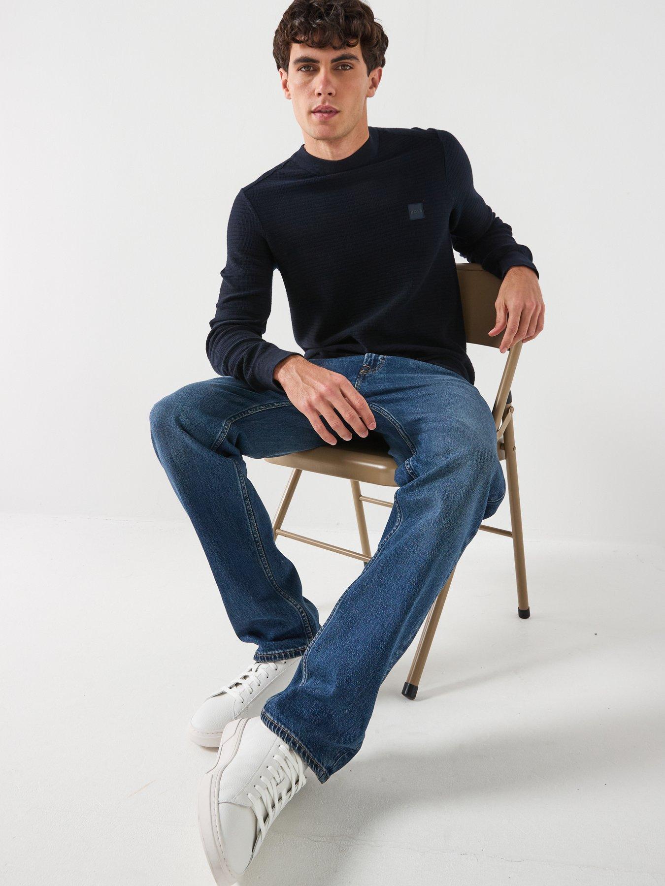 Image 4 of 5 of BOSS Anion Regular Fit Waffle Crew Knitted Jumper - Navy