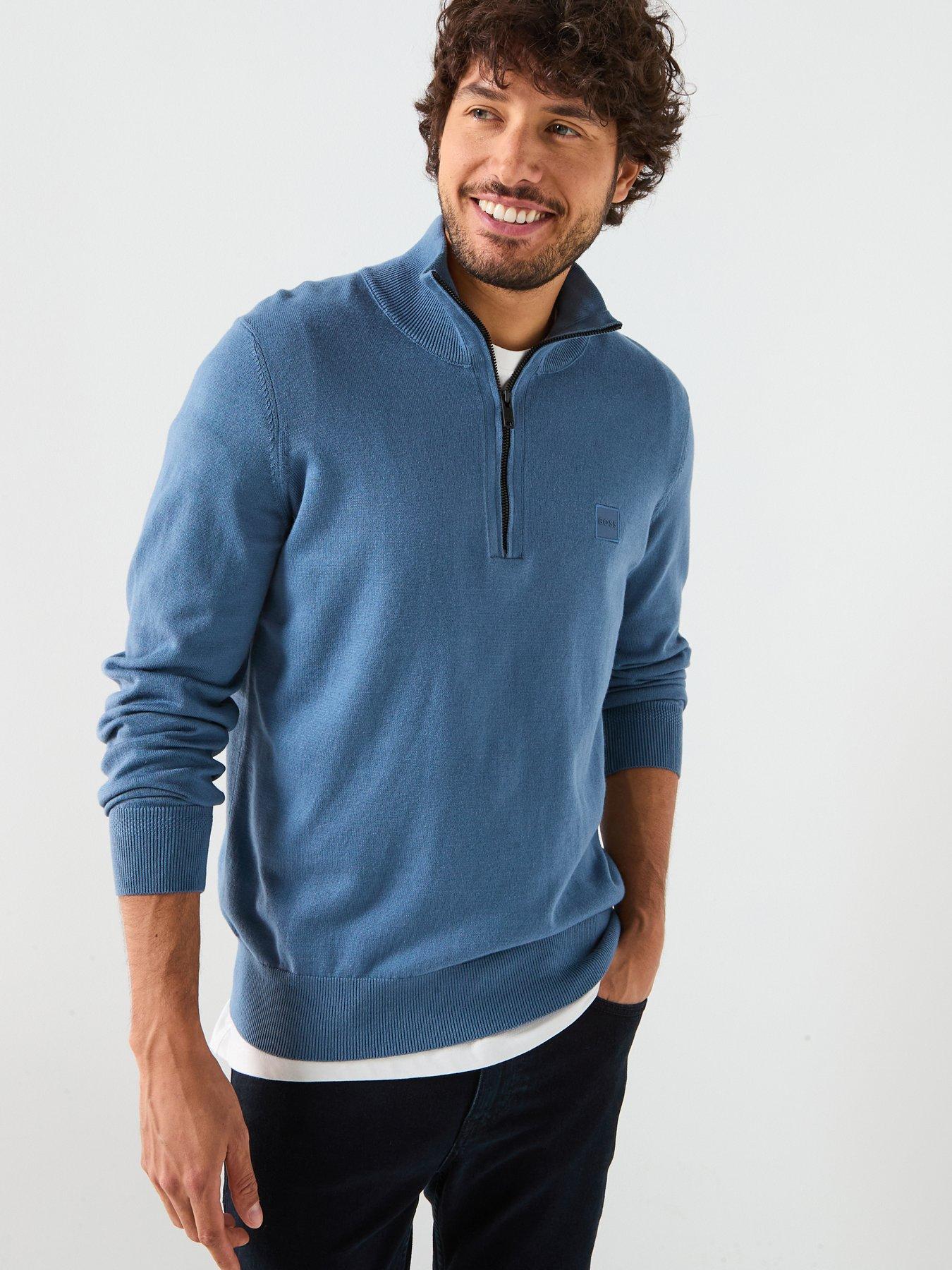 BOSS Kanobix S Regular Fit 1/4 Zip Knitted Jumper - Blue