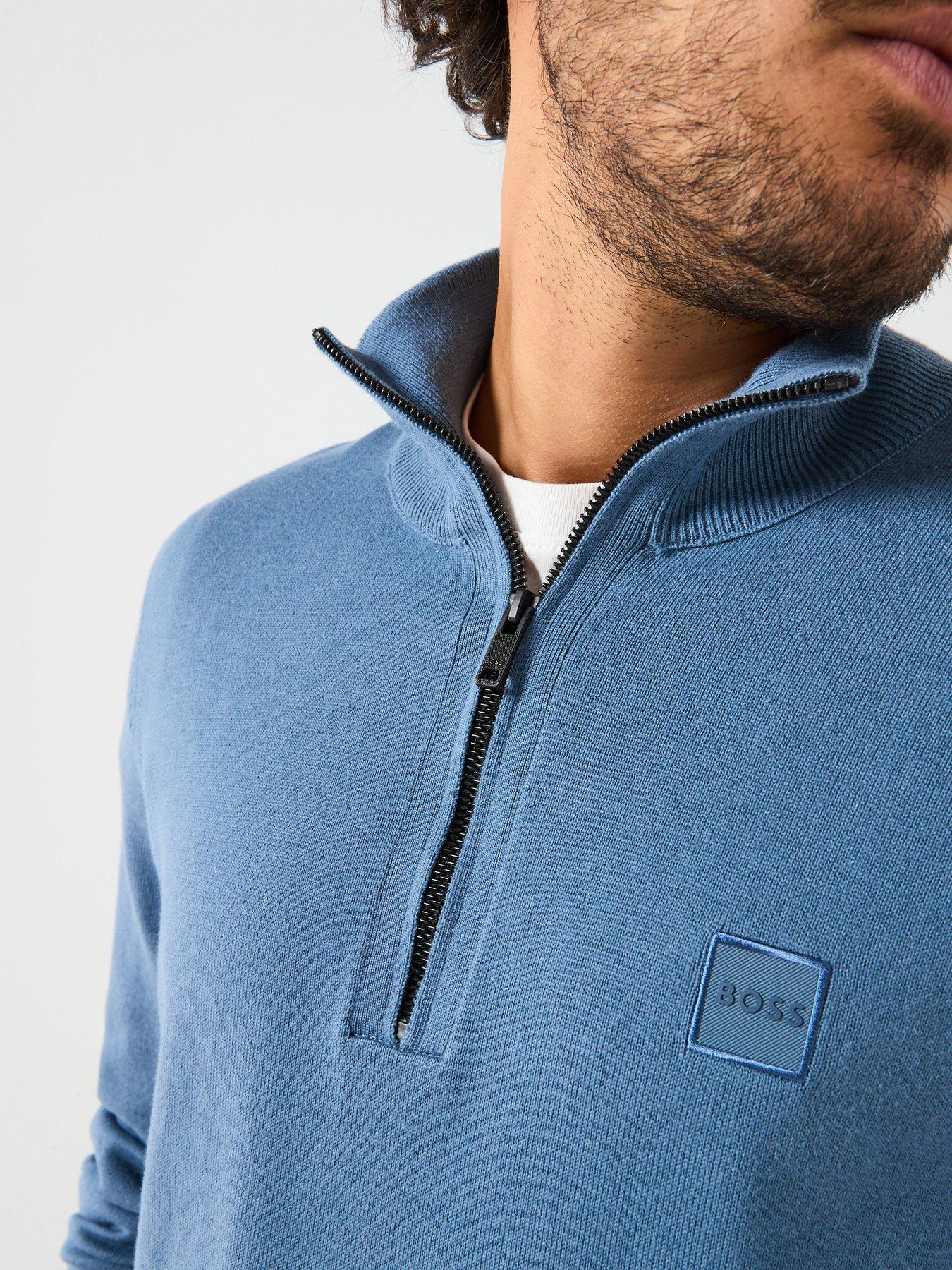 Image 4 of 6 of BOSS Kanobix S Regular Fit 1/4 Zip Knitted Jumper - Blue
