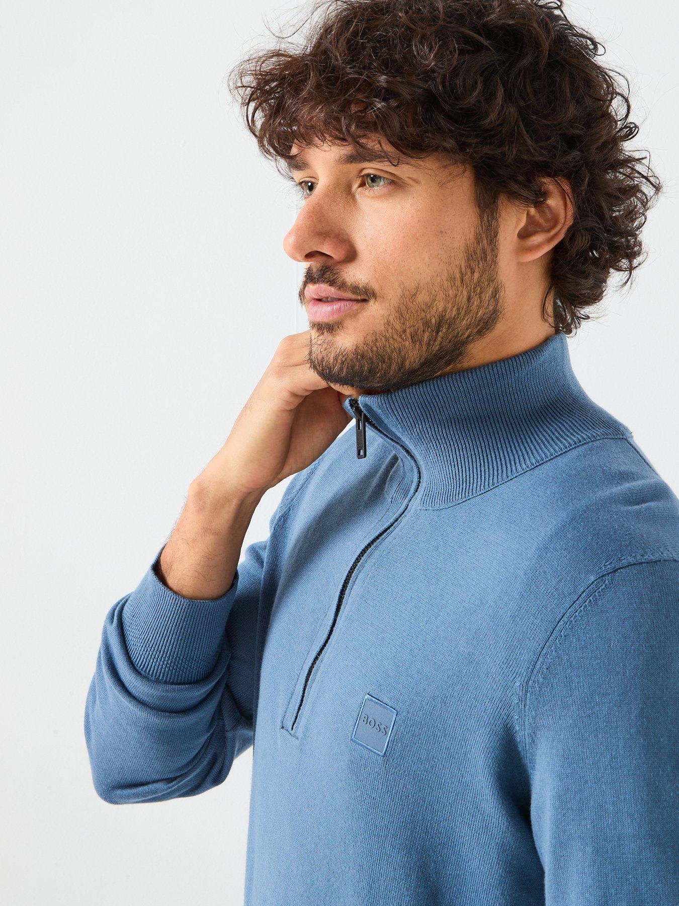 Image 6 of 6 of BOSS Kanobix S Regular Fit 1/4 Zip Knitted Jumper - Blue