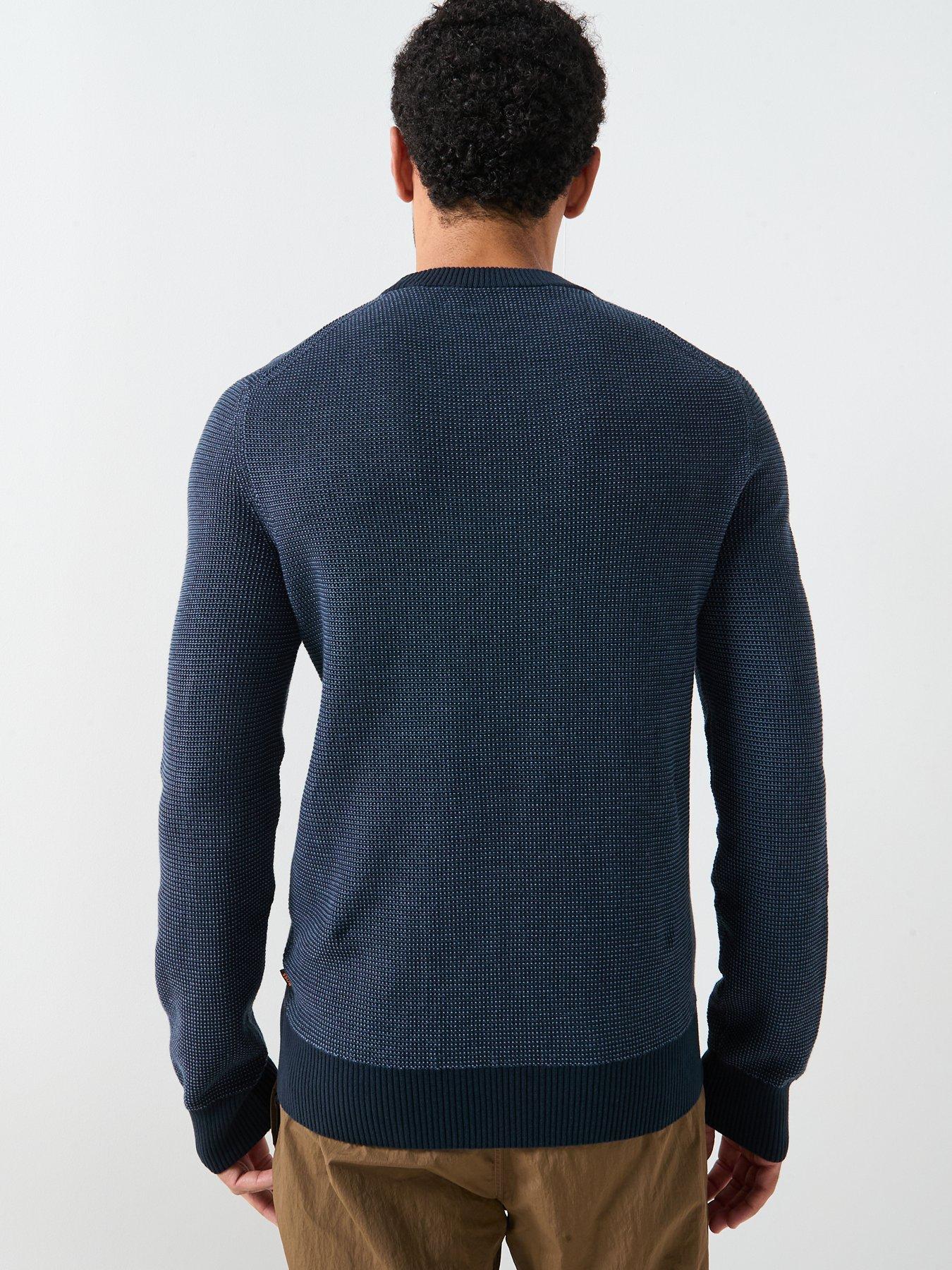 Image 2 of 5 of BOSS Klapok Contrast Waffle Crew Knitted Jumper - Navy