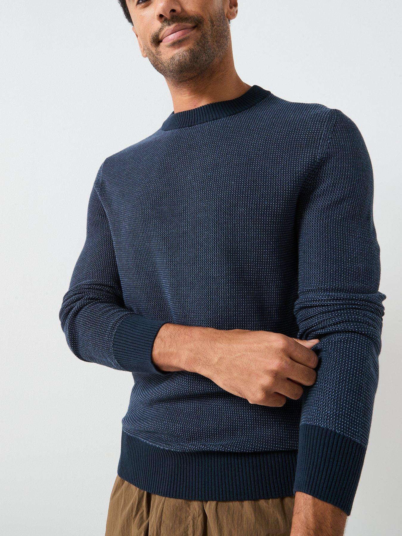 Image 4 of 5 of BOSS Klapok Contrast Waffle Crew Knitted Jumper - Navy