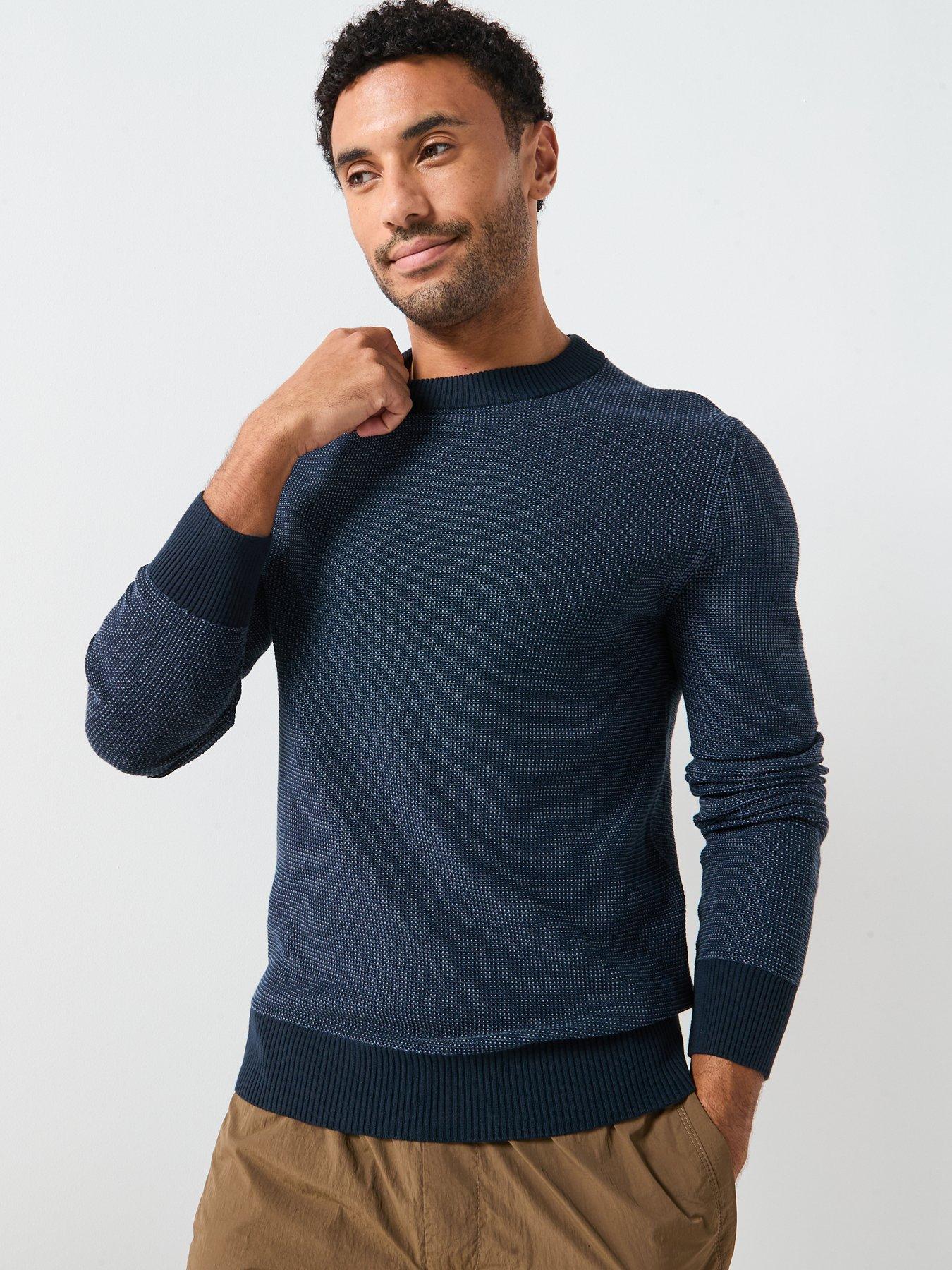 Image 5 of 5 of BOSS Klapok Contrast Waffle Crew Knitted Jumper - Navy