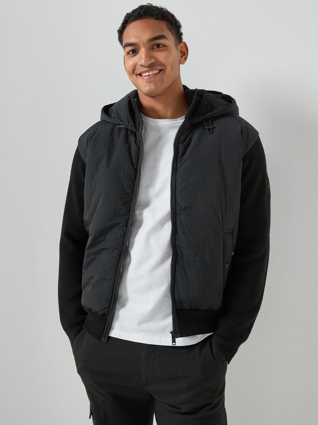 BOSS Kigloo Relaxed Fit Nylon Trim Zip Through Hooded Knitted Jumper - Black