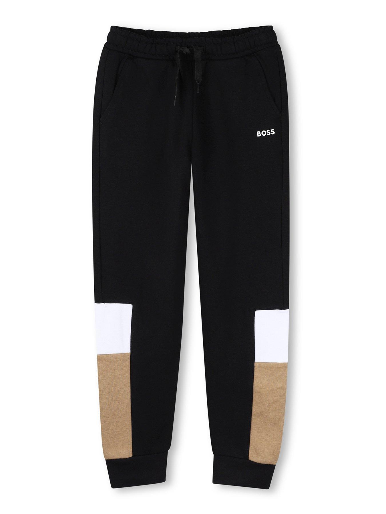 front image of boss-boys-colour-block-jogging-bottoms-black