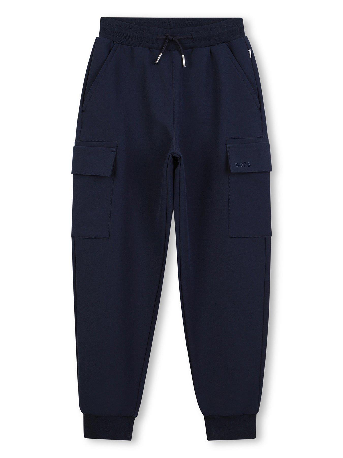 front image of boss-boys-cargo-jogging-bottoms-navy