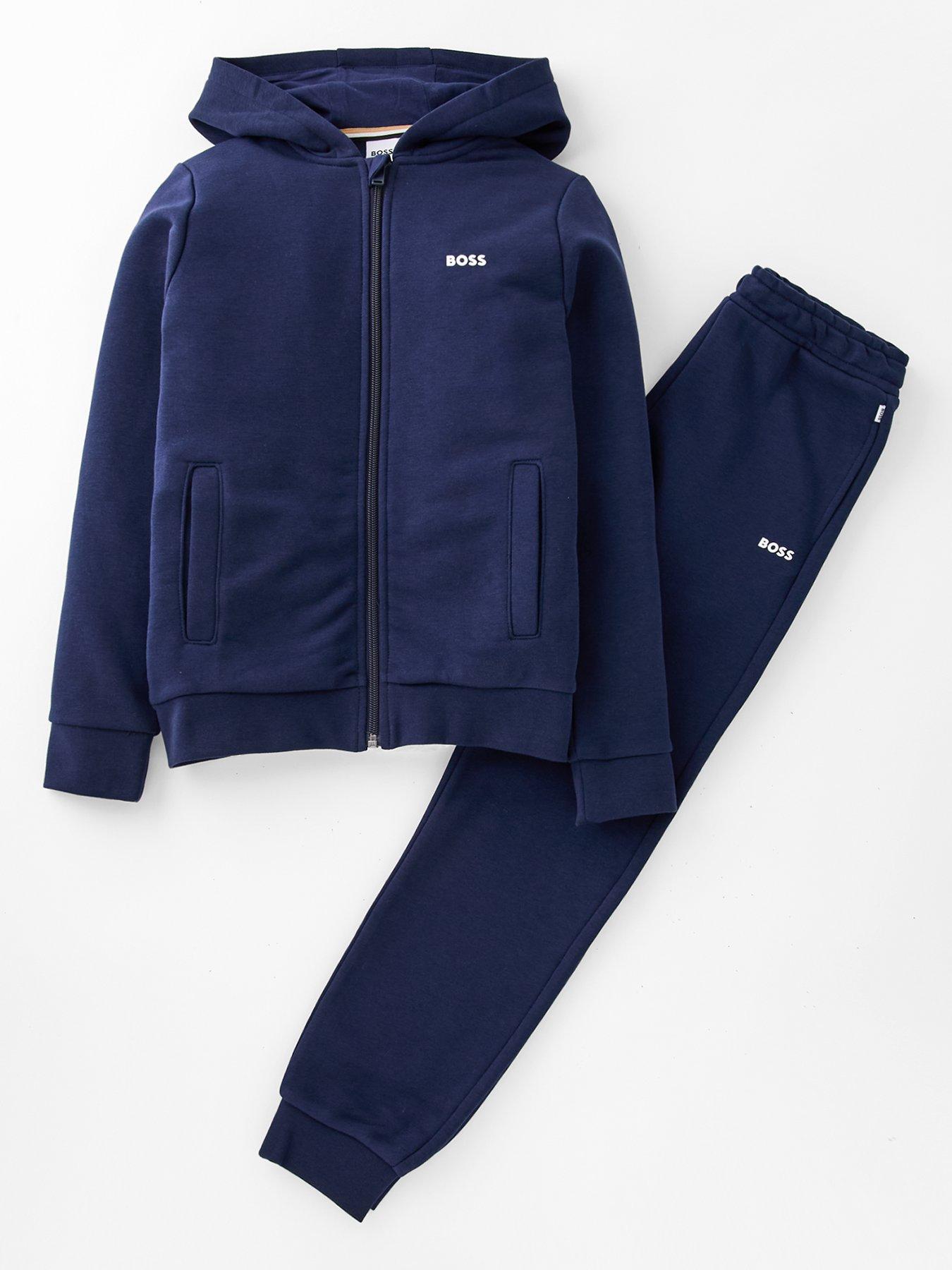 BOSS Boys Zip Through Hoodie Tracksuit - Navy