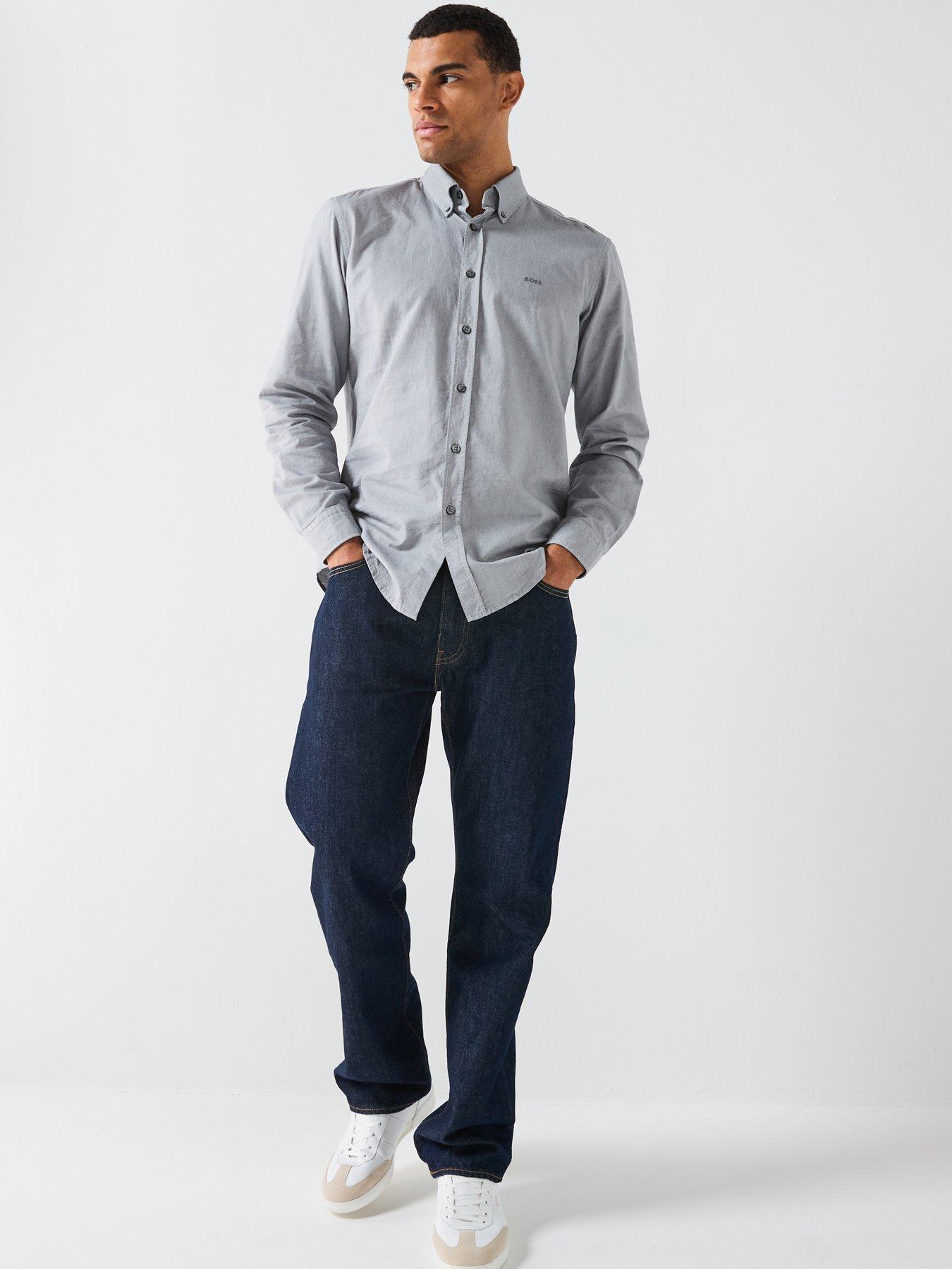 Image 3 of 5 of BOSS Rickert Button Down Regular Fit Oxford Shirt - Light Grey