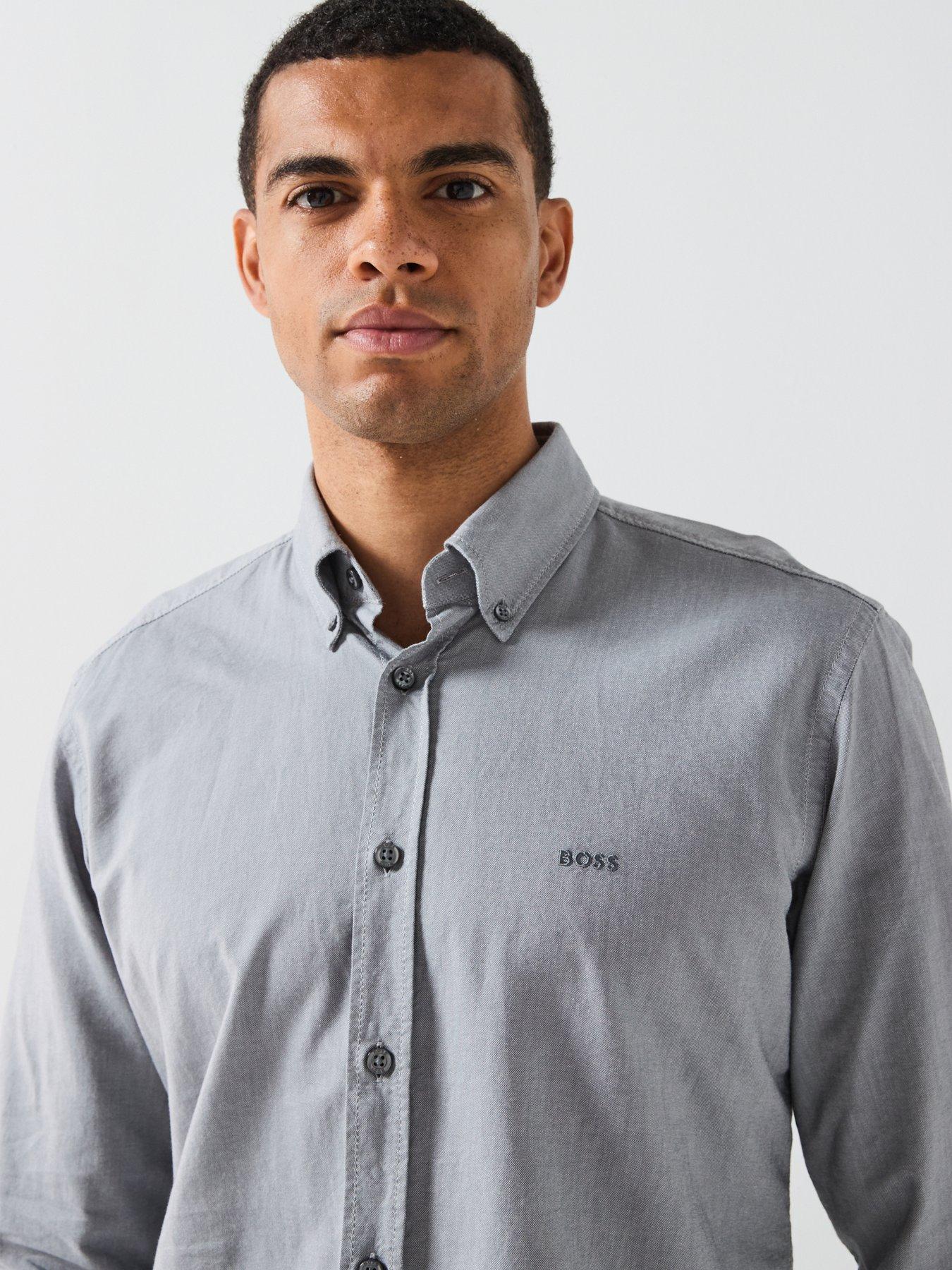 Image 4 of 5 of BOSS Rickert Button Down Regular Fit Oxford Shirt - Light Grey