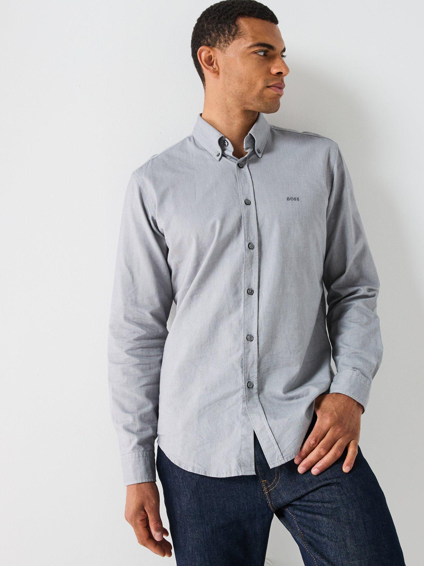 Image 5 of 5 of BOSS Rickert Button Down Regular Fit Oxford Shirt - Light Grey