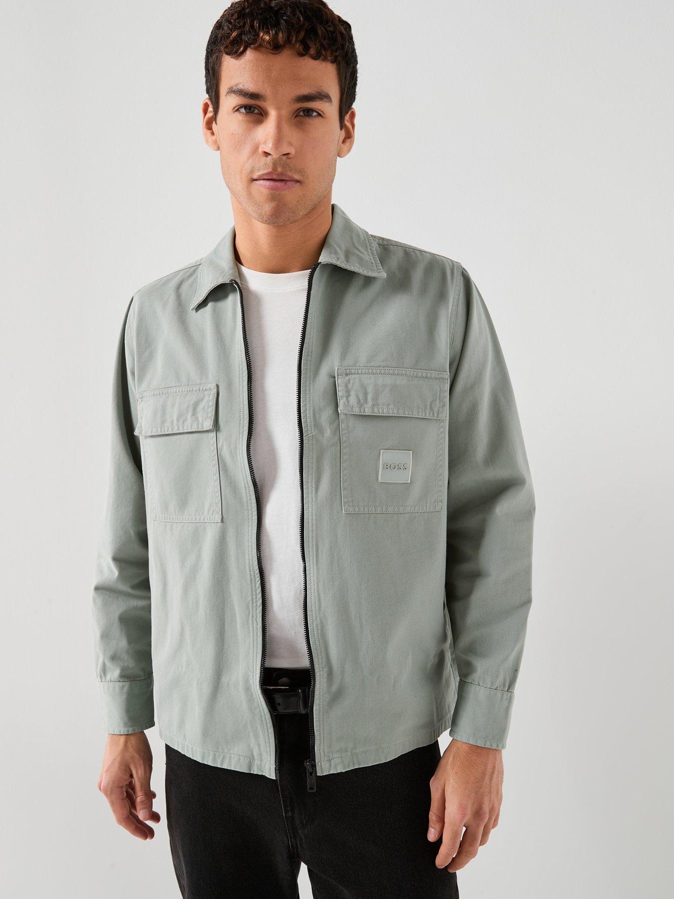 Image 1 of 6 of BOSS Oversize Fit Zip Overshirt - Light Green