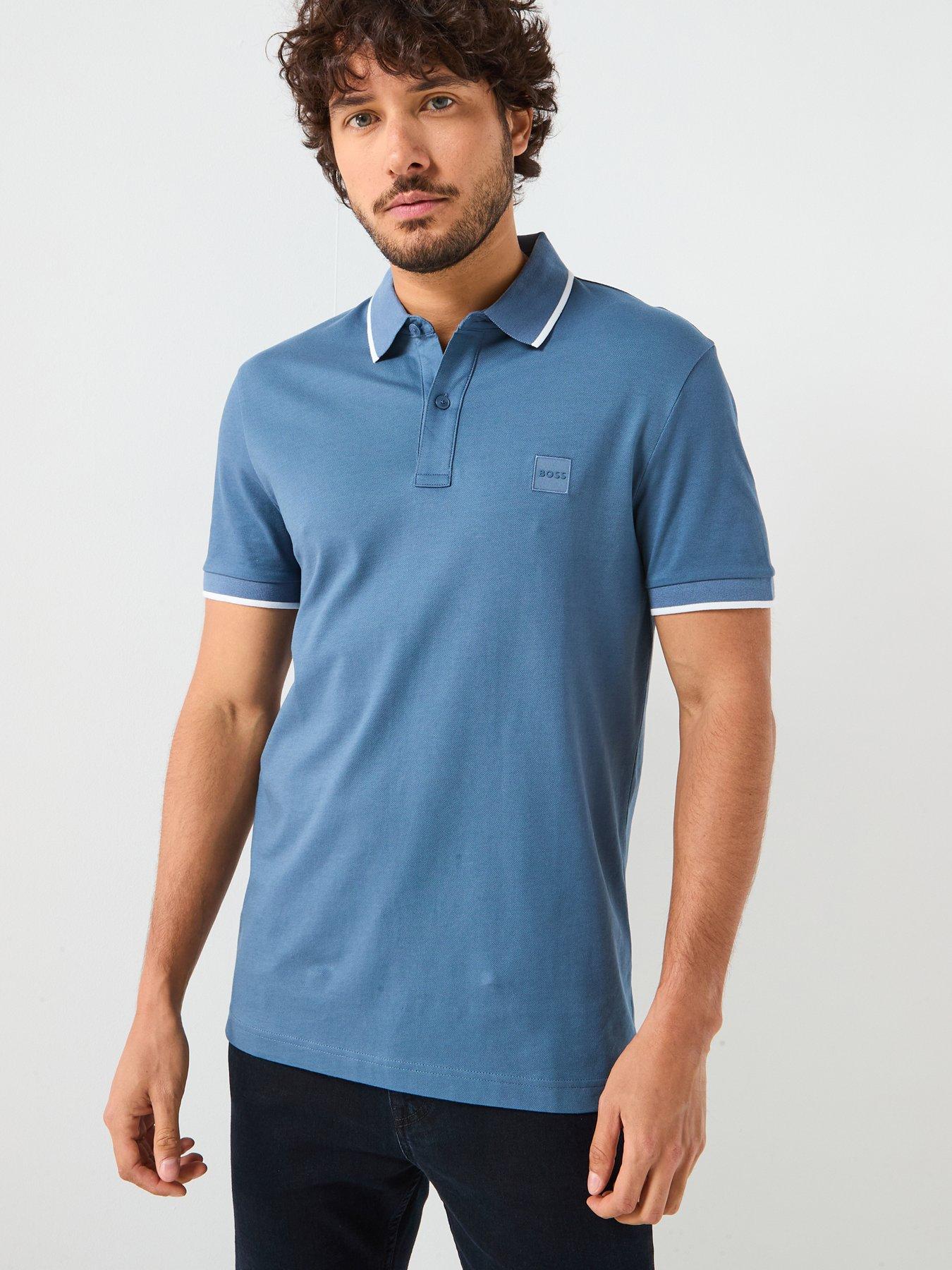 BOSS Passertip Slim Fit Short Sleeve Polo Shirt - Blue