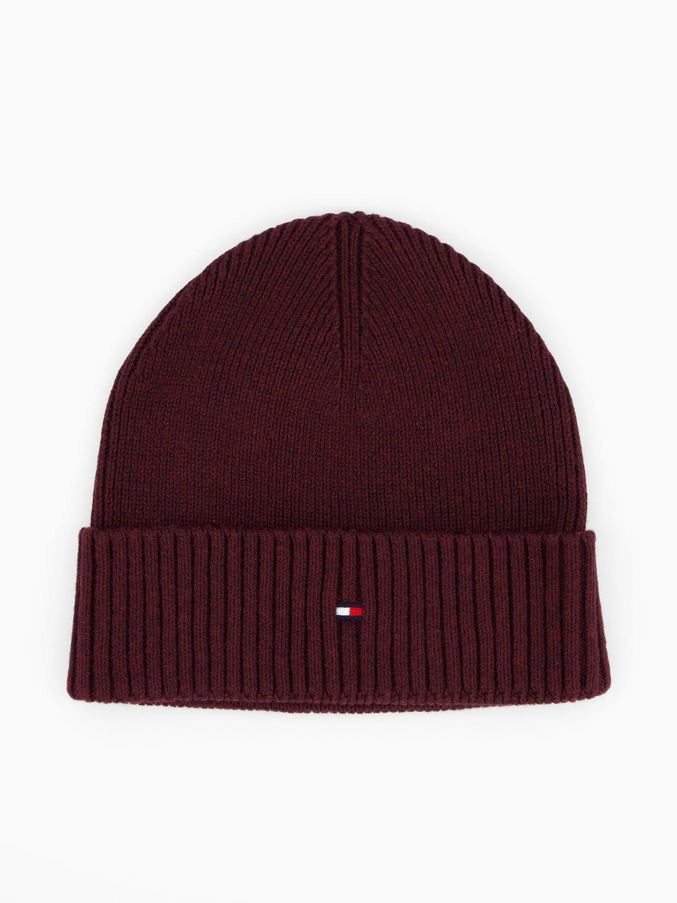 Image 1 of 4 of Tommy Hilfiger Pima Cotton Flag Beanie Hat - Dark Red