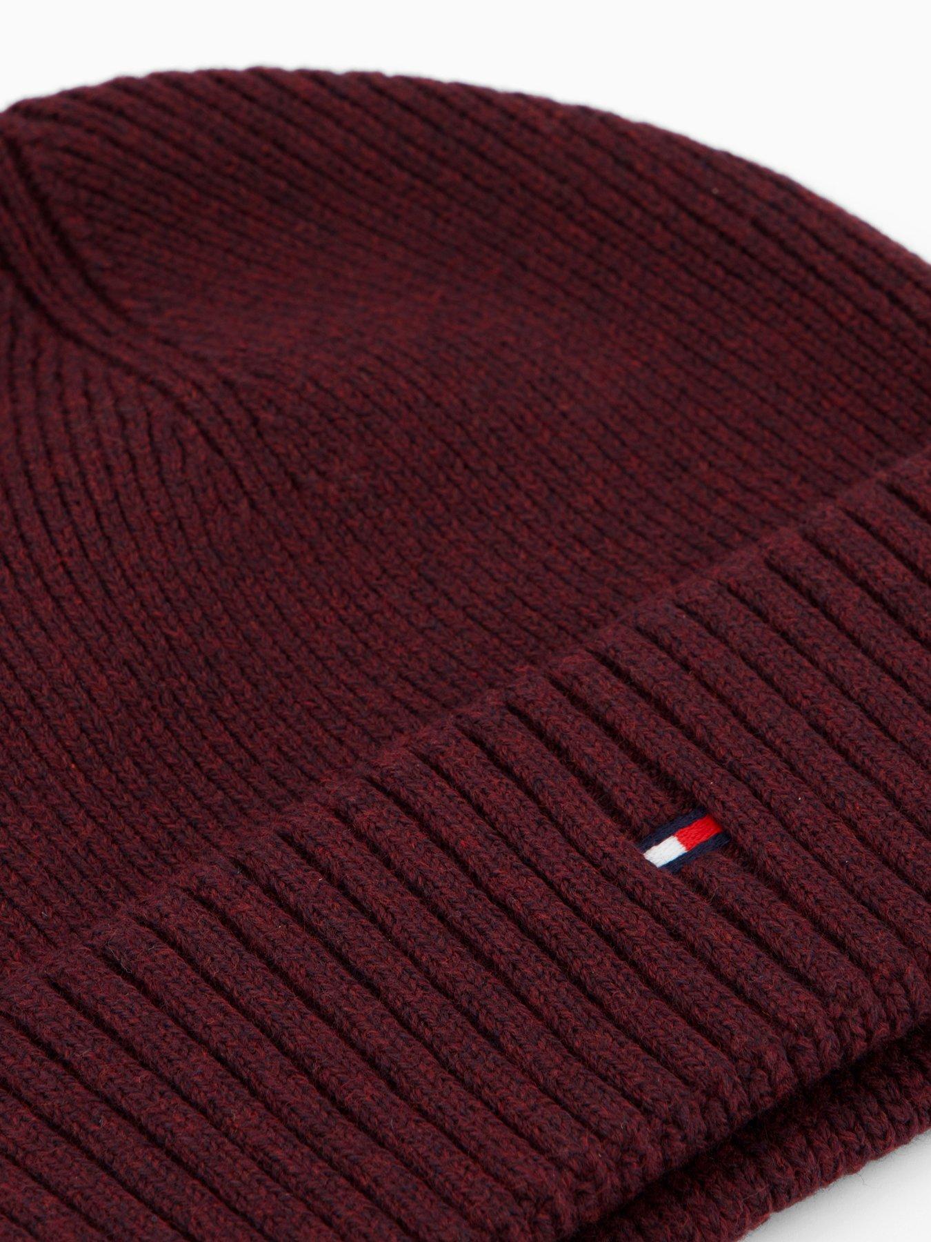 Image 3 of 4 of Tommy Hilfiger Pima Cotton Flag Beanie Hat - Dark Red