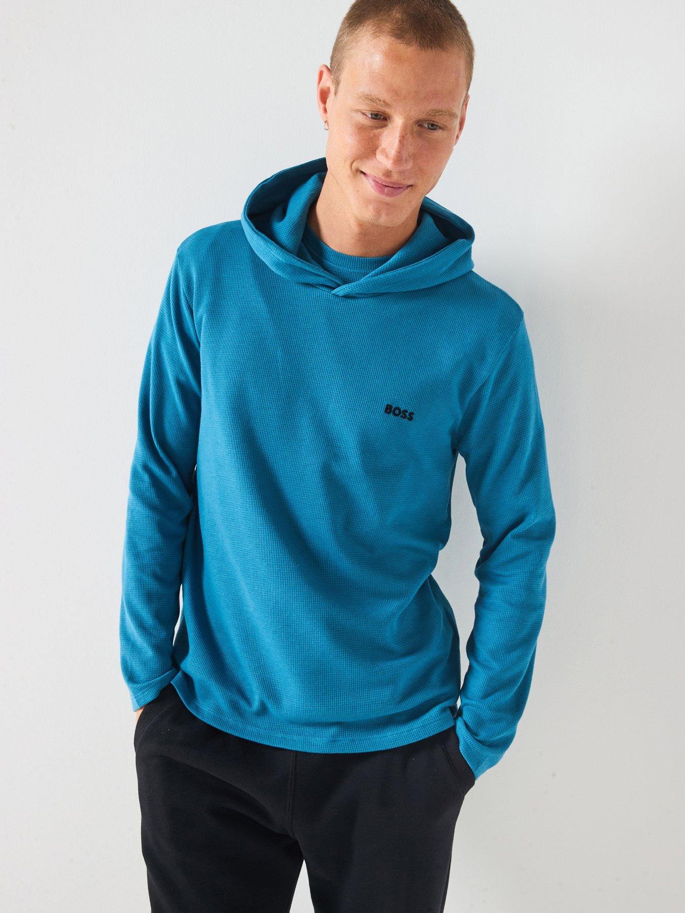 Image 1 of 6 of BOSS Loungewear Waffle Overhead Hoodie - Blue