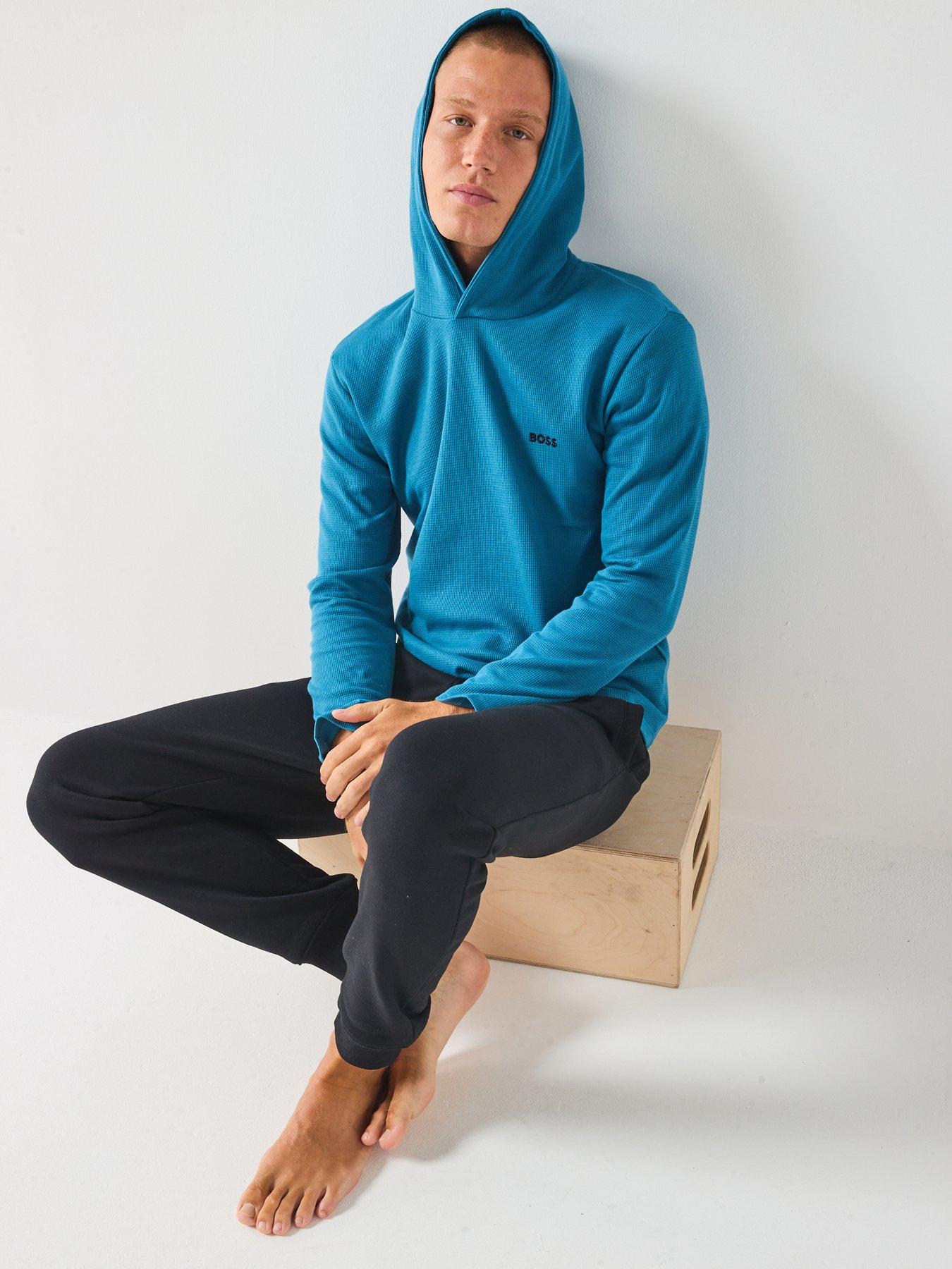 Image 3 of 6 of BOSS Loungewear Waffle Overhead Hoodie - Blue