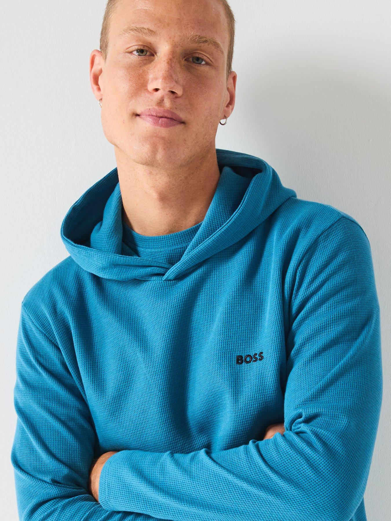 Image 4 of 6 of BOSS Loungewear Waffle Overhead Hoodie - Blue
