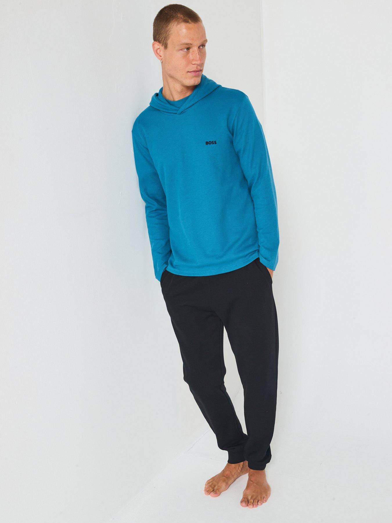 Image 6 of 6 of BOSS Loungewear Waffle Overhead Hoodie - Blue