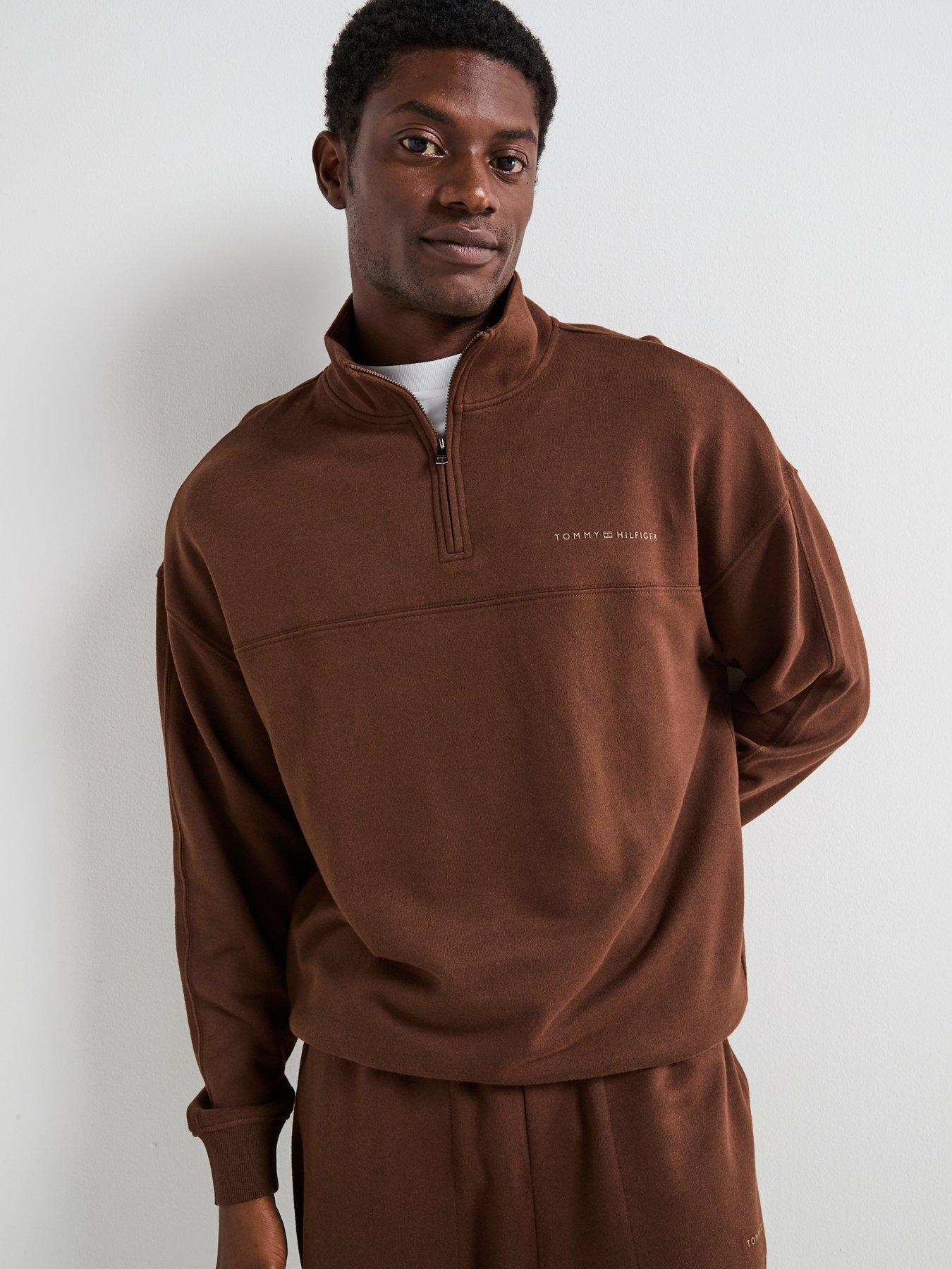 front image of tommy-hilfiger-loungewear-original-quarter-zip-sweat-brown