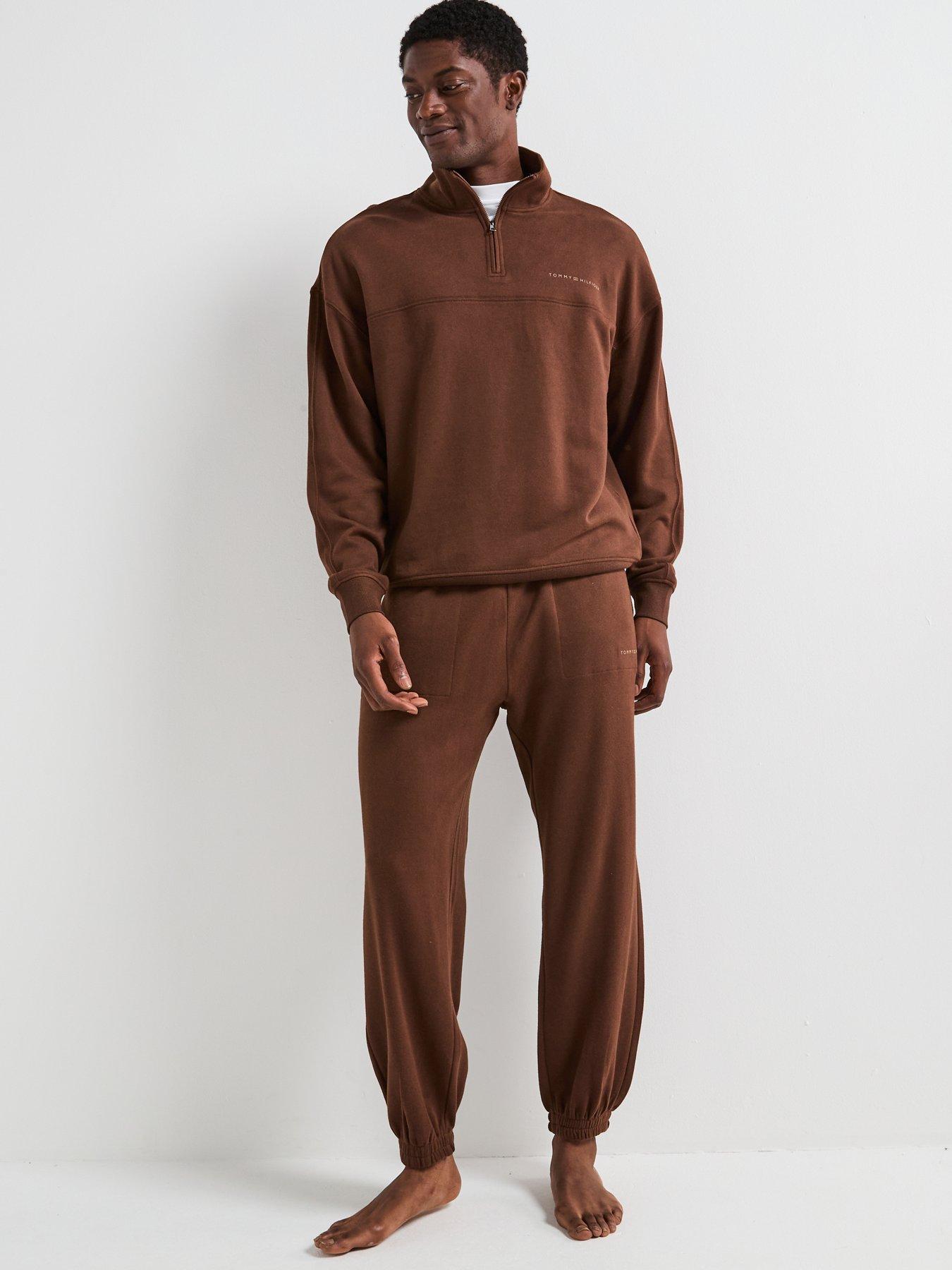  image of tommy-hilfiger-loungewear-original-quarter-zip-sweat-brown