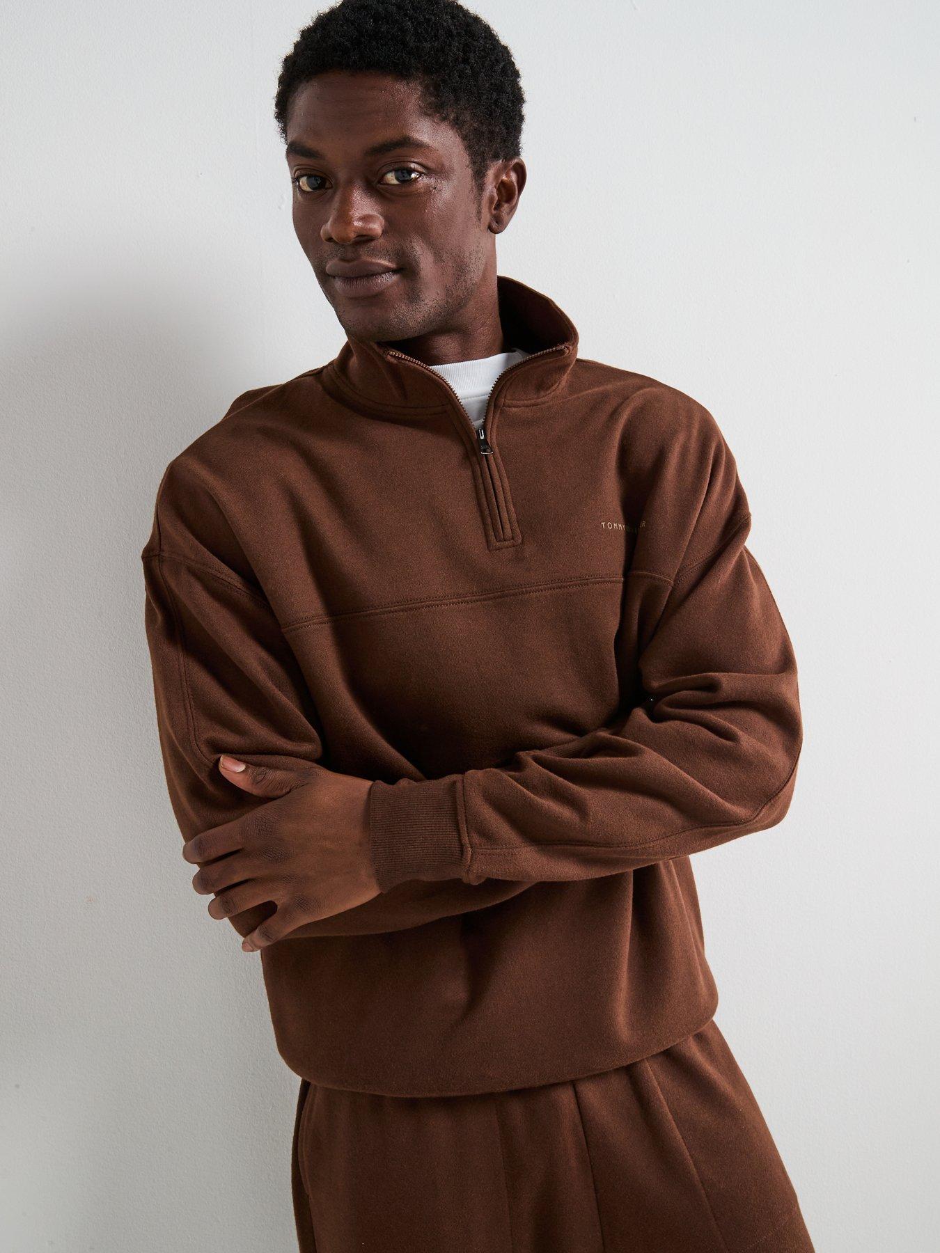  image of tommy-hilfiger-loungewear-original-quarter-zip-sweat-brown