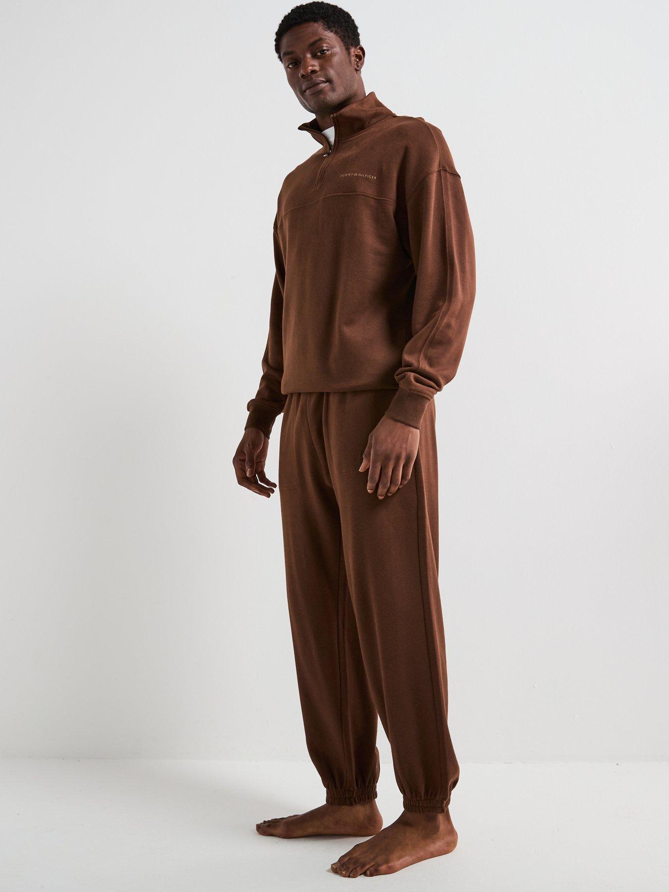  image of tommy-hilfiger-loungewear-original-quarter-zip-sweat-brown