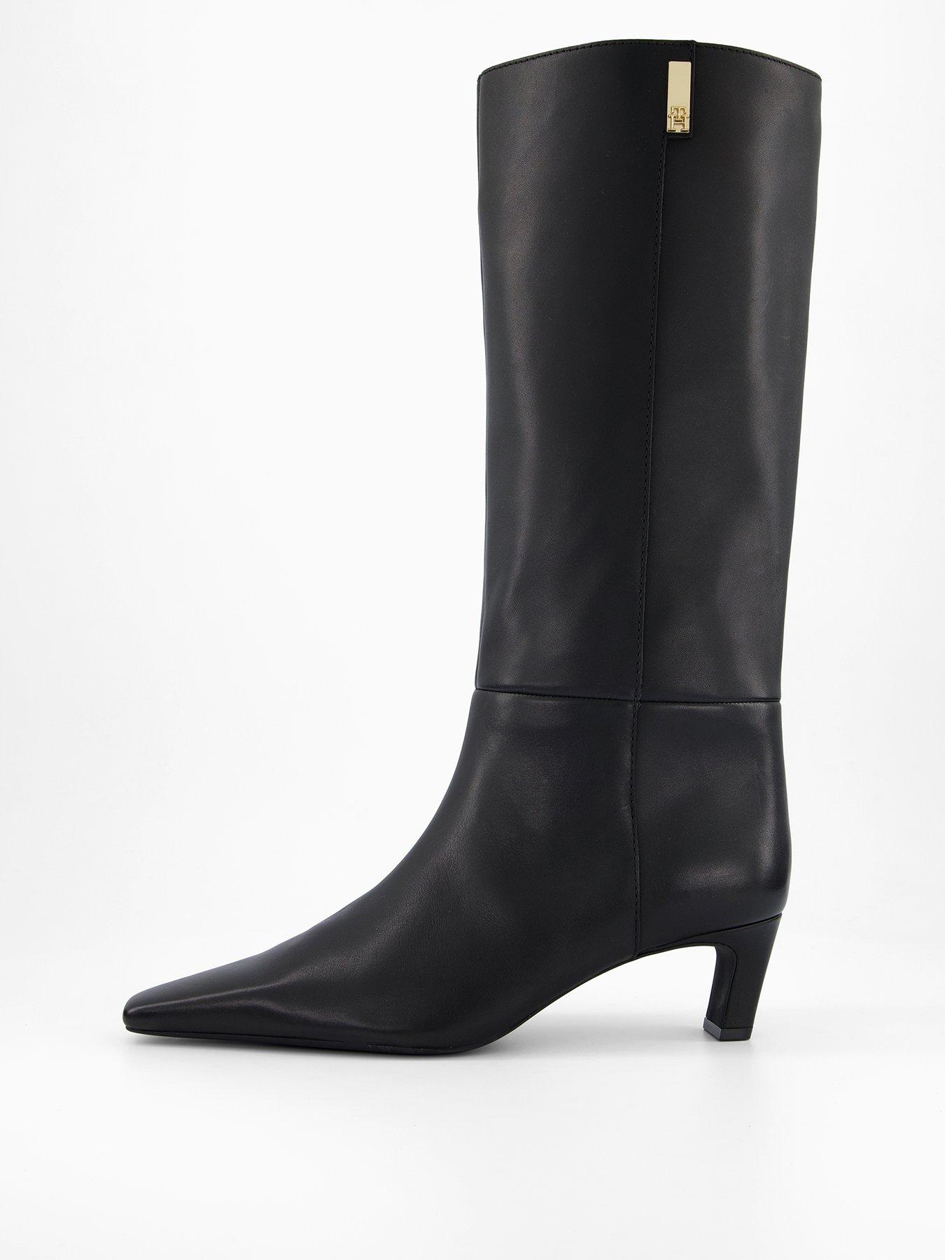 front image of tommy-hilfiger-kitten-heel-long-boot-black