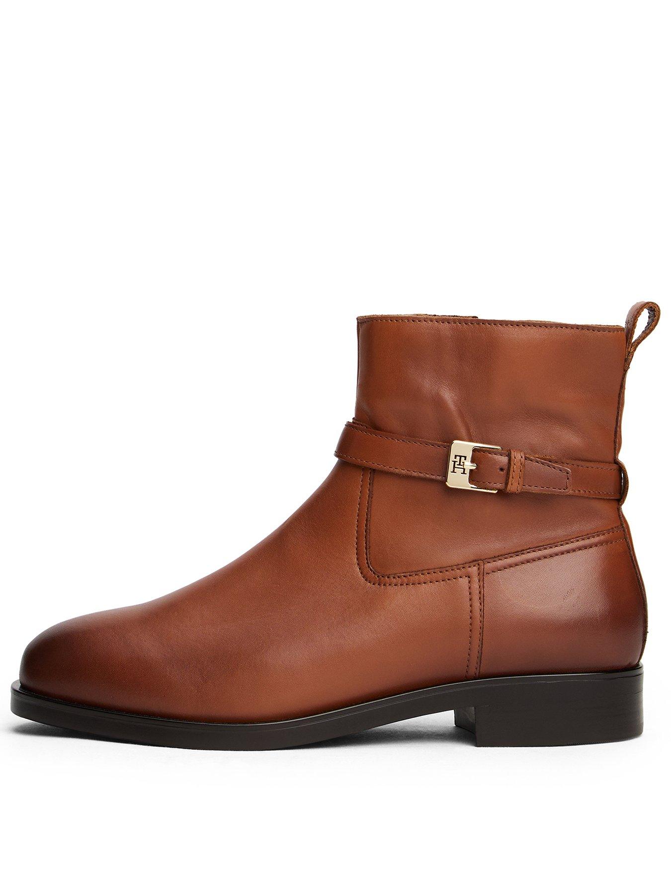 Tommy Hilfiger Buckle Detailed Leather Bootie - Brown