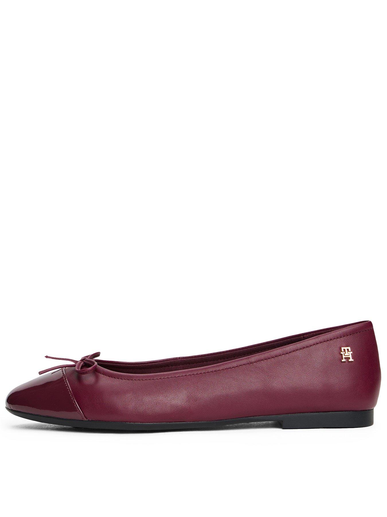 Tommy Hilfiger Patent Toe Cap Leather Ballerina Shoes - Burgundy