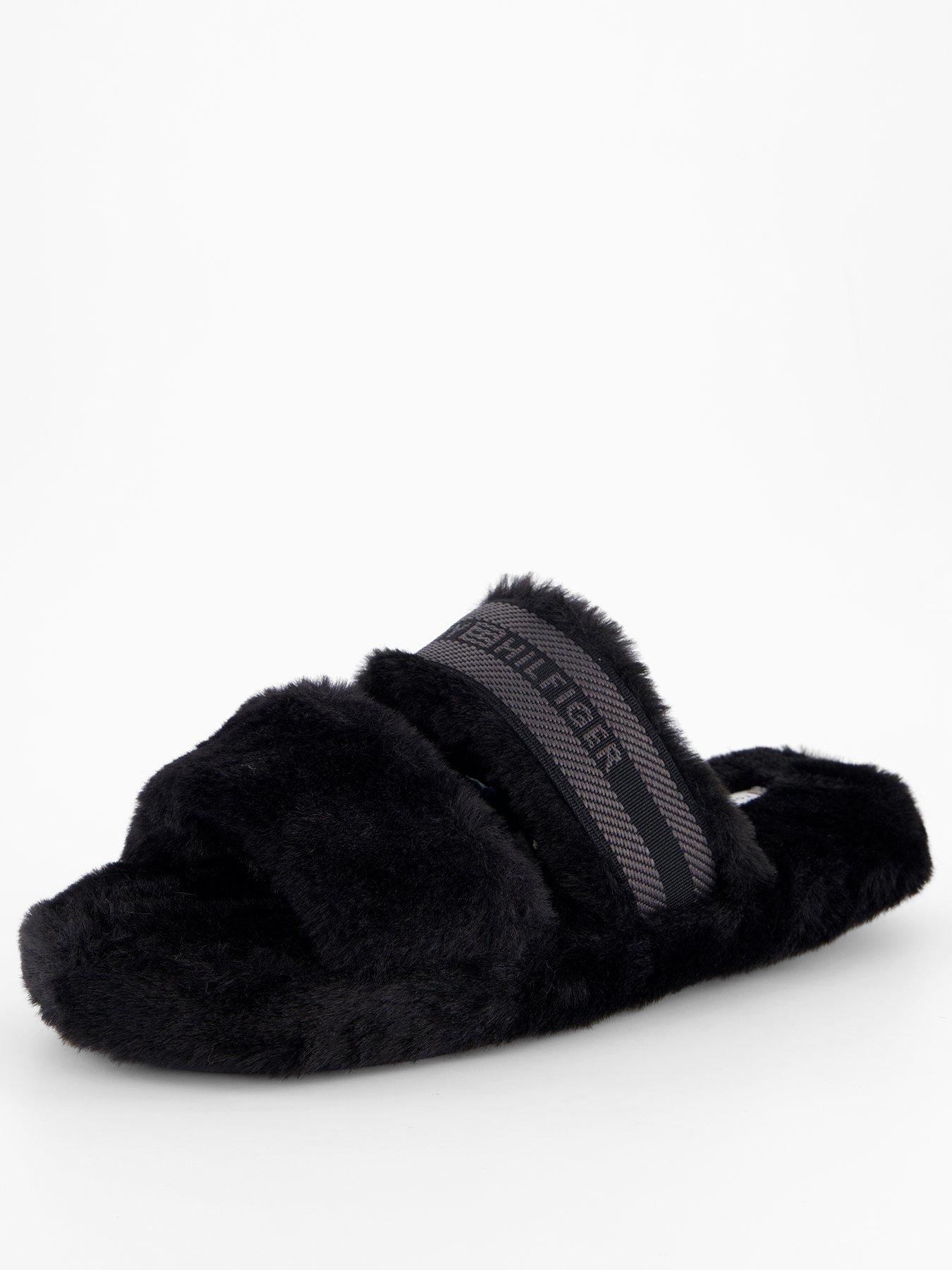 stillFront image of tommy-hilfiger-logo-fur-slipper-black