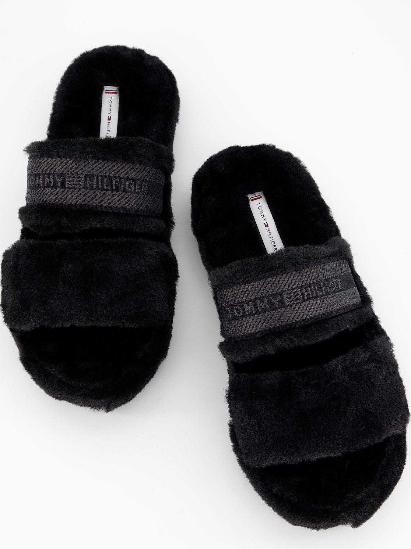  image of tommy-hilfiger-logo-fur-slipper-black