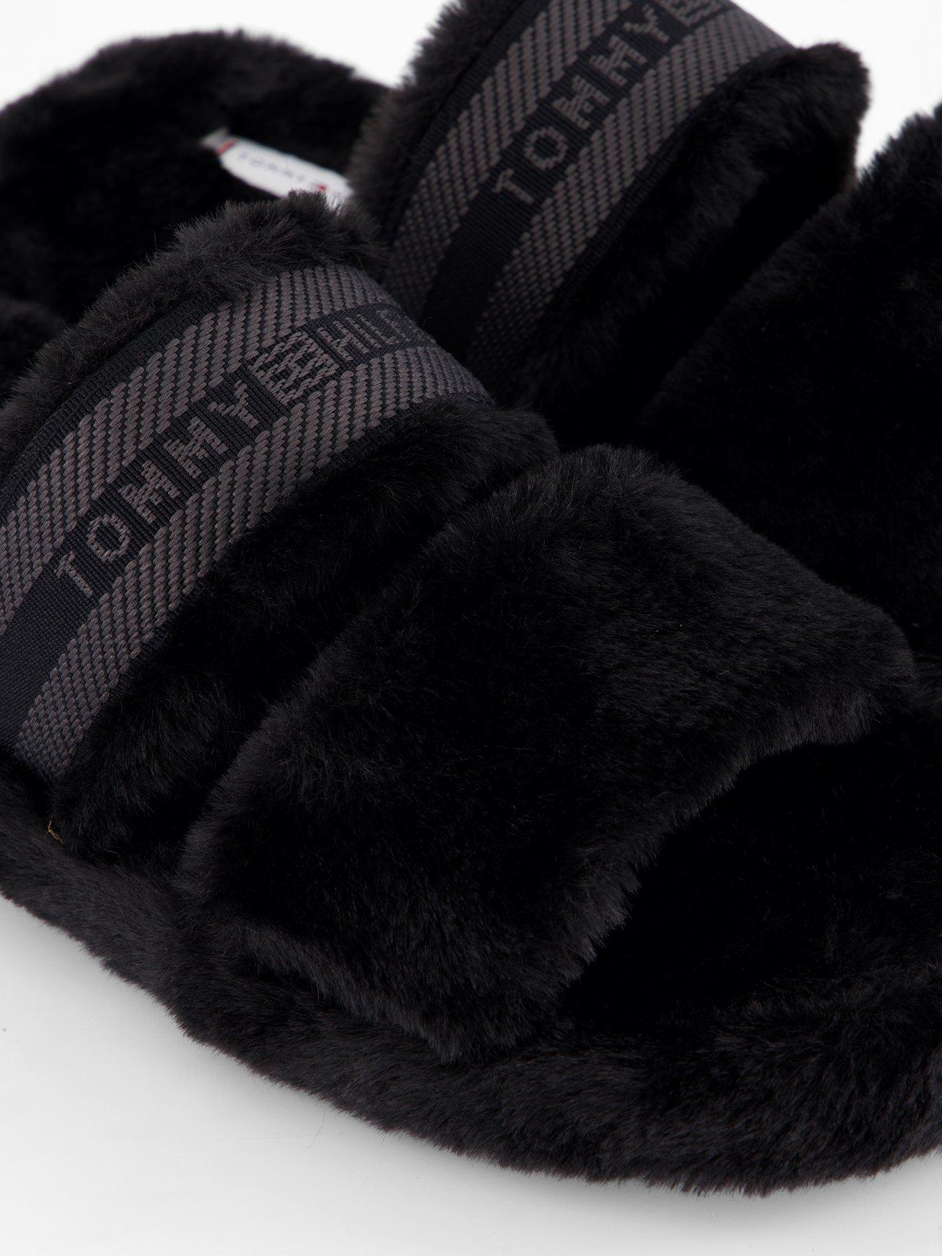  image of tommy-hilfiger-logo-fur-slipper-black