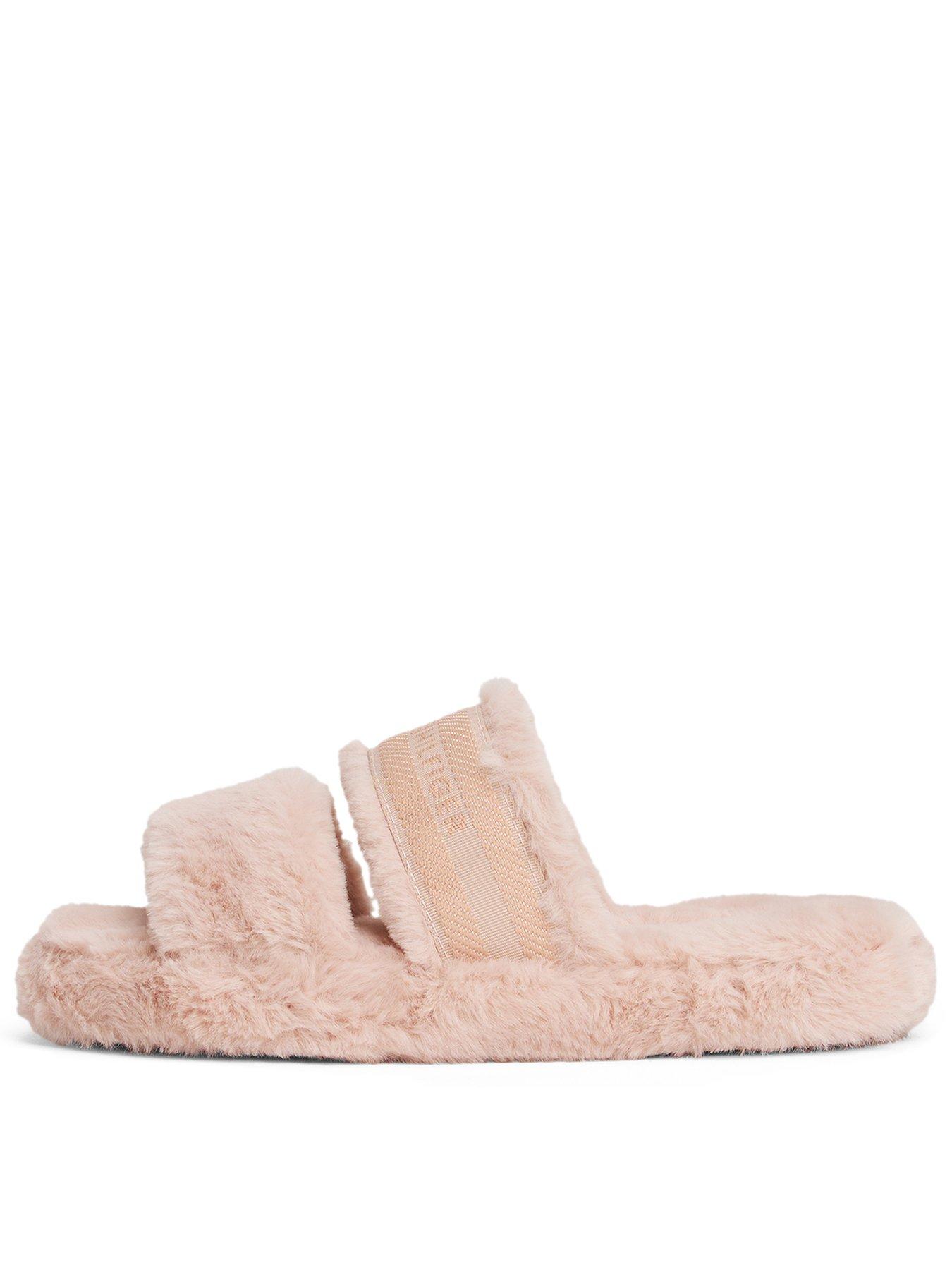  image of tommy-hilfiger-logo-fur-slippers-pink