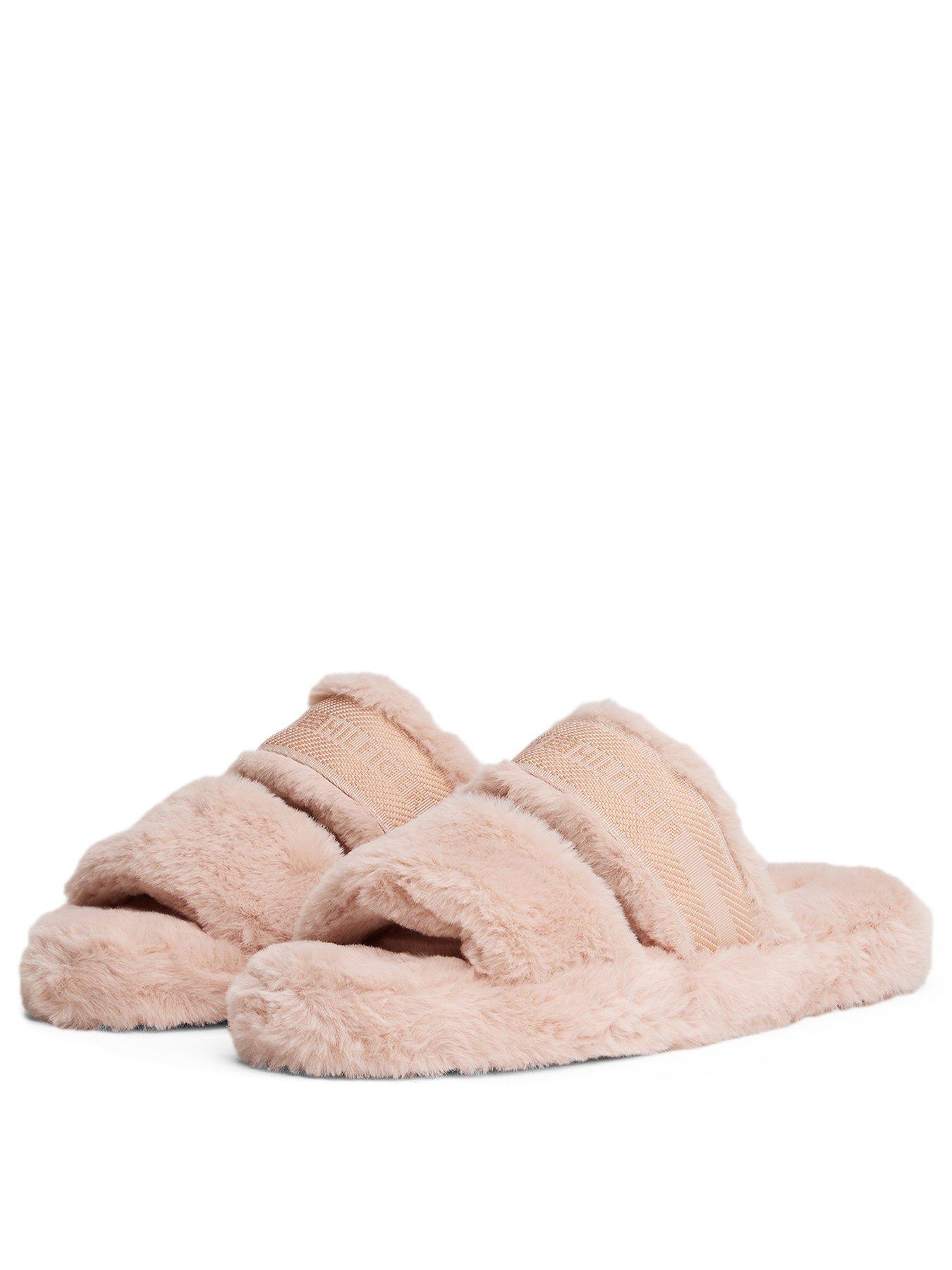  image of tommy-hilfiger-logo-fur-slippers-pink