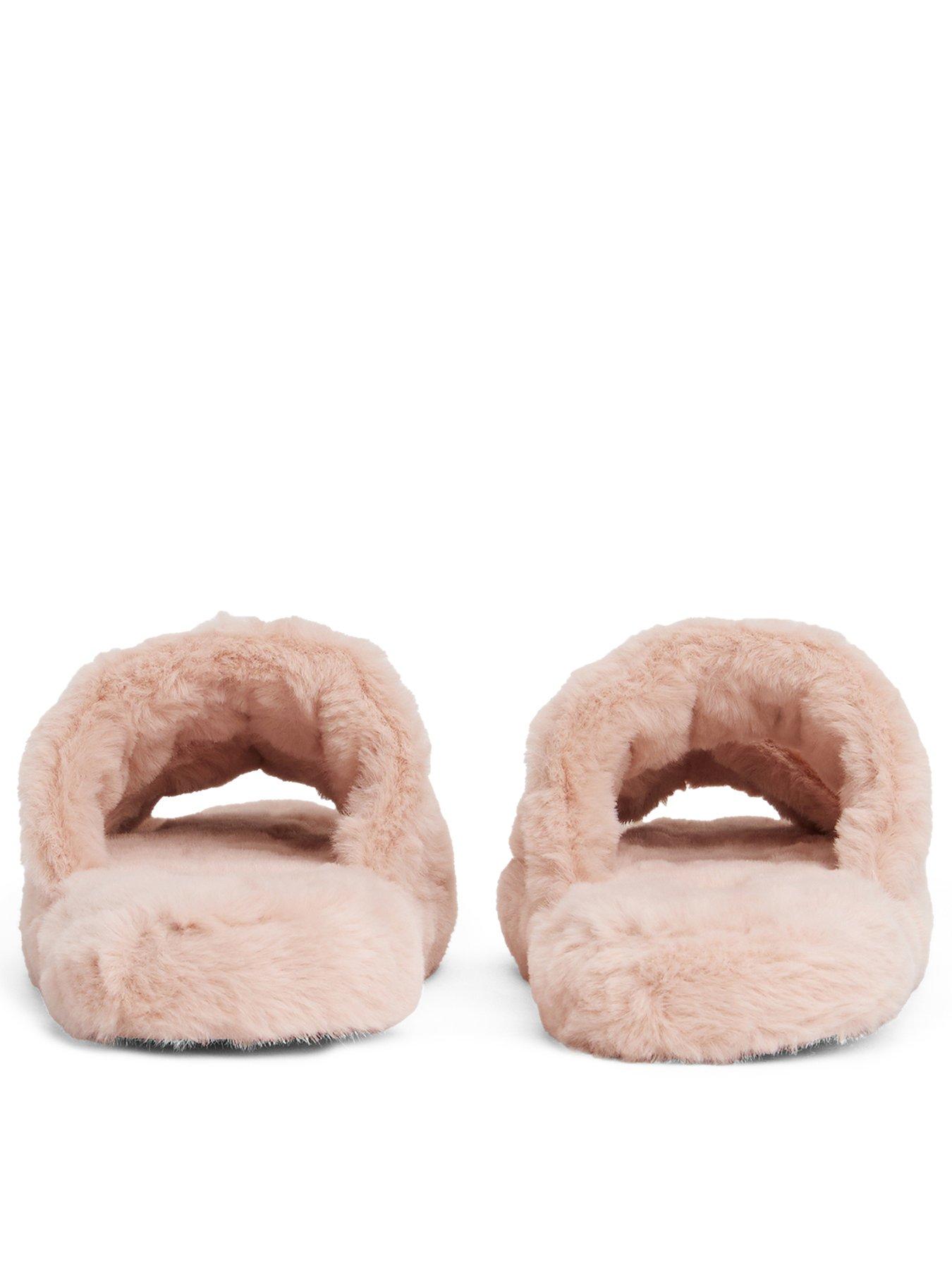  image of tommy-hilfiger-logo-fur-slippers-pink