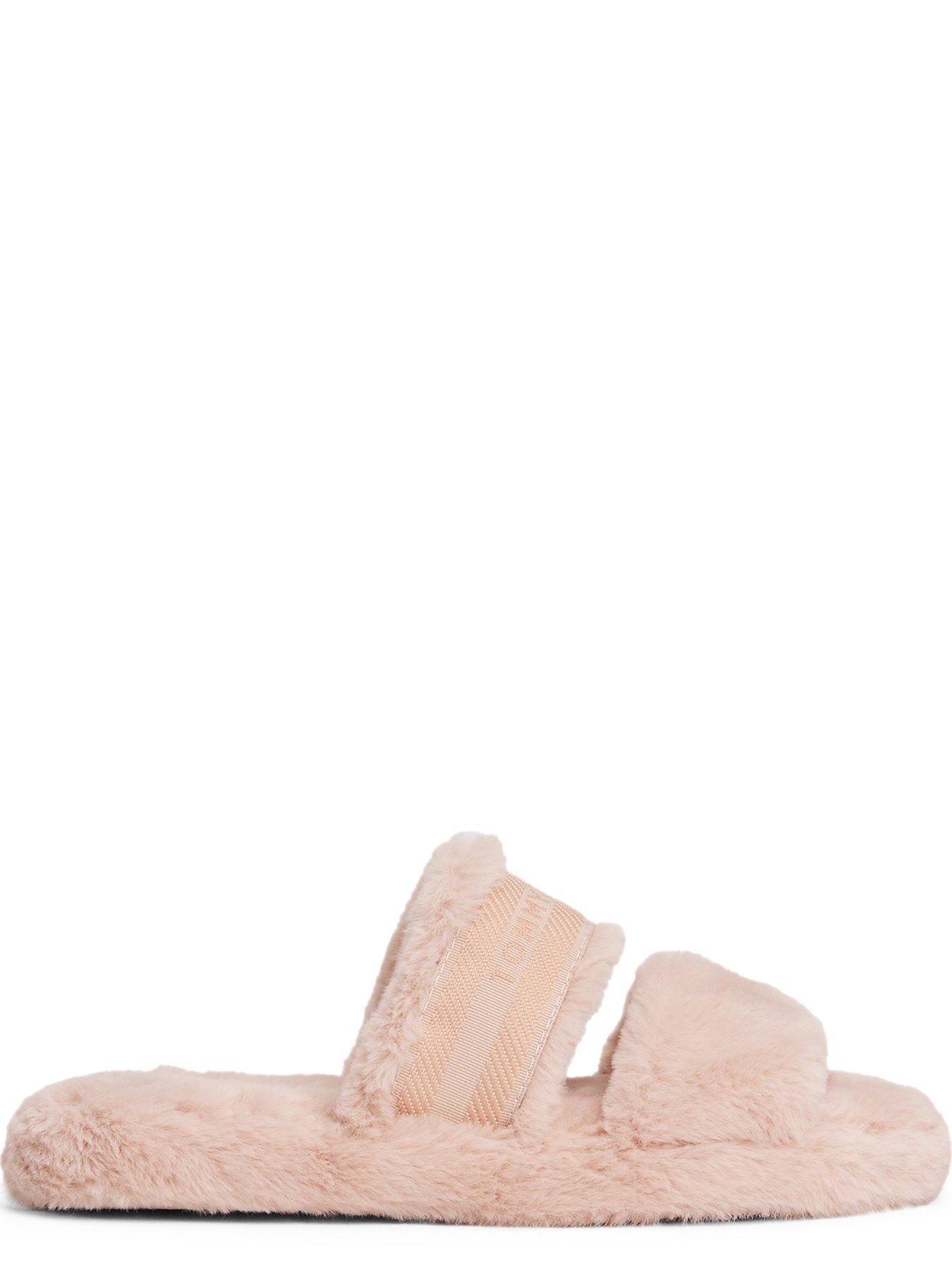  image of tommy-hilfiger-logo-fur-slippers-pink
