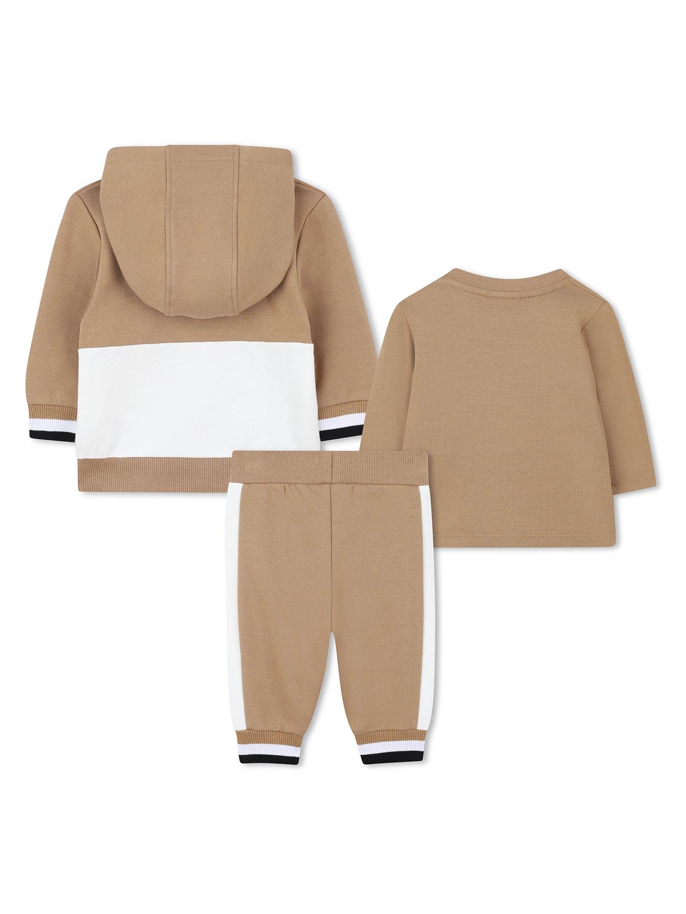  image of boss-newborn-baby-boys-3-piece-colour-block-tracksuit-set-beige