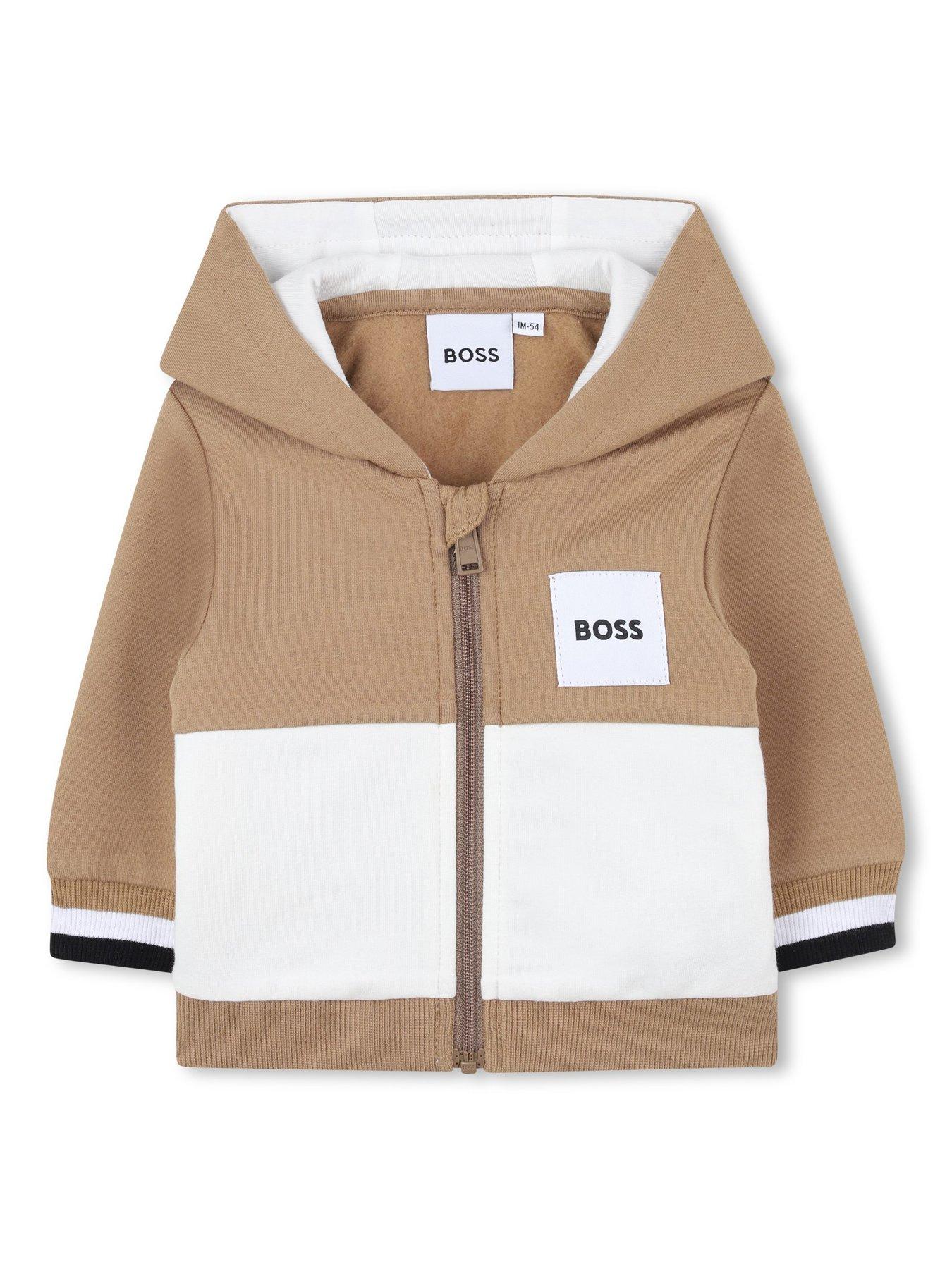  image of boss-newborn-baby-boys-3-piece-colour-block-tracksuit-set-beige
