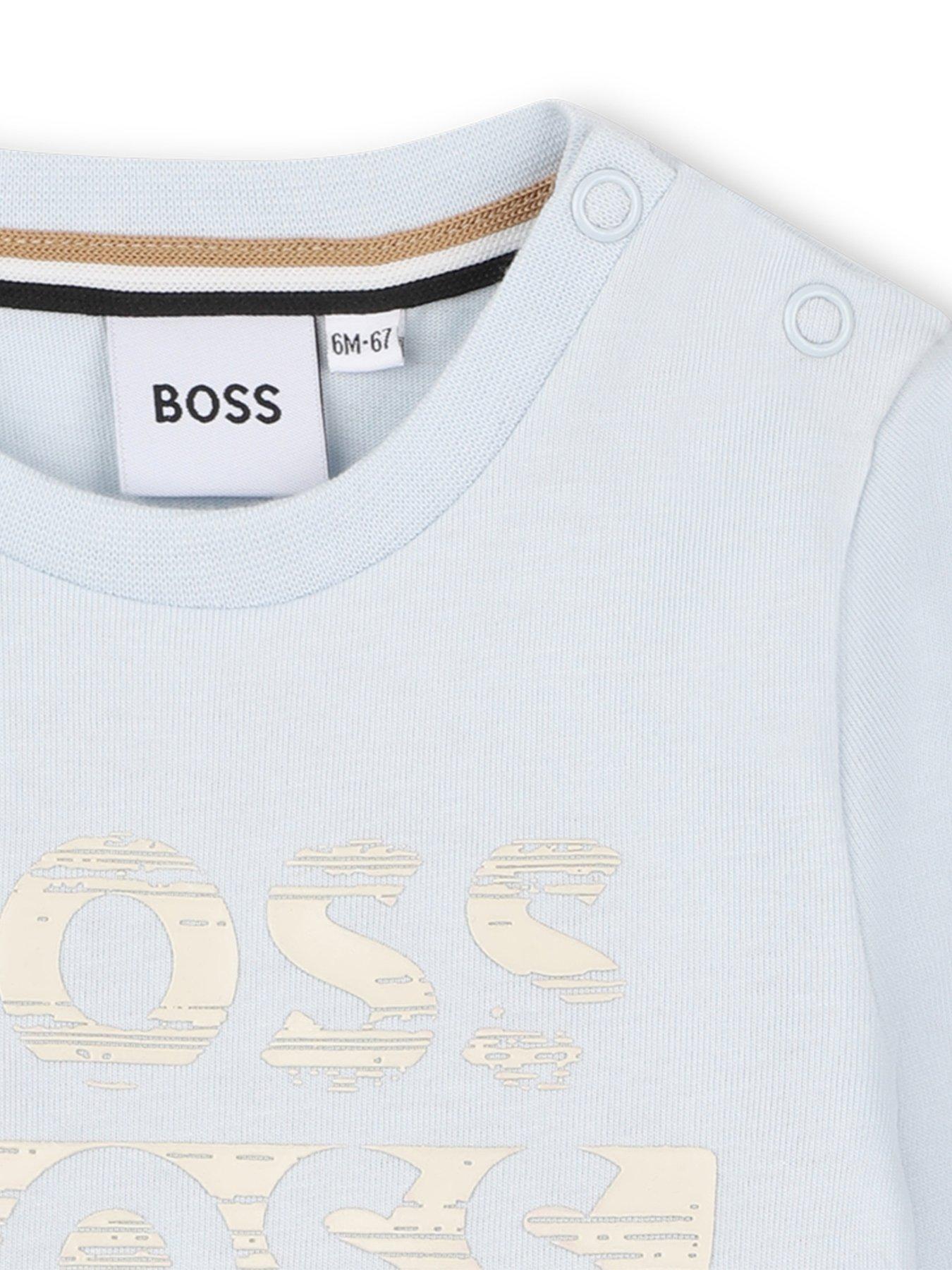 Image 3 of 3 of BOSS Baby Boys Multi Logo Long Sleeve T-Shirt - Light Blue