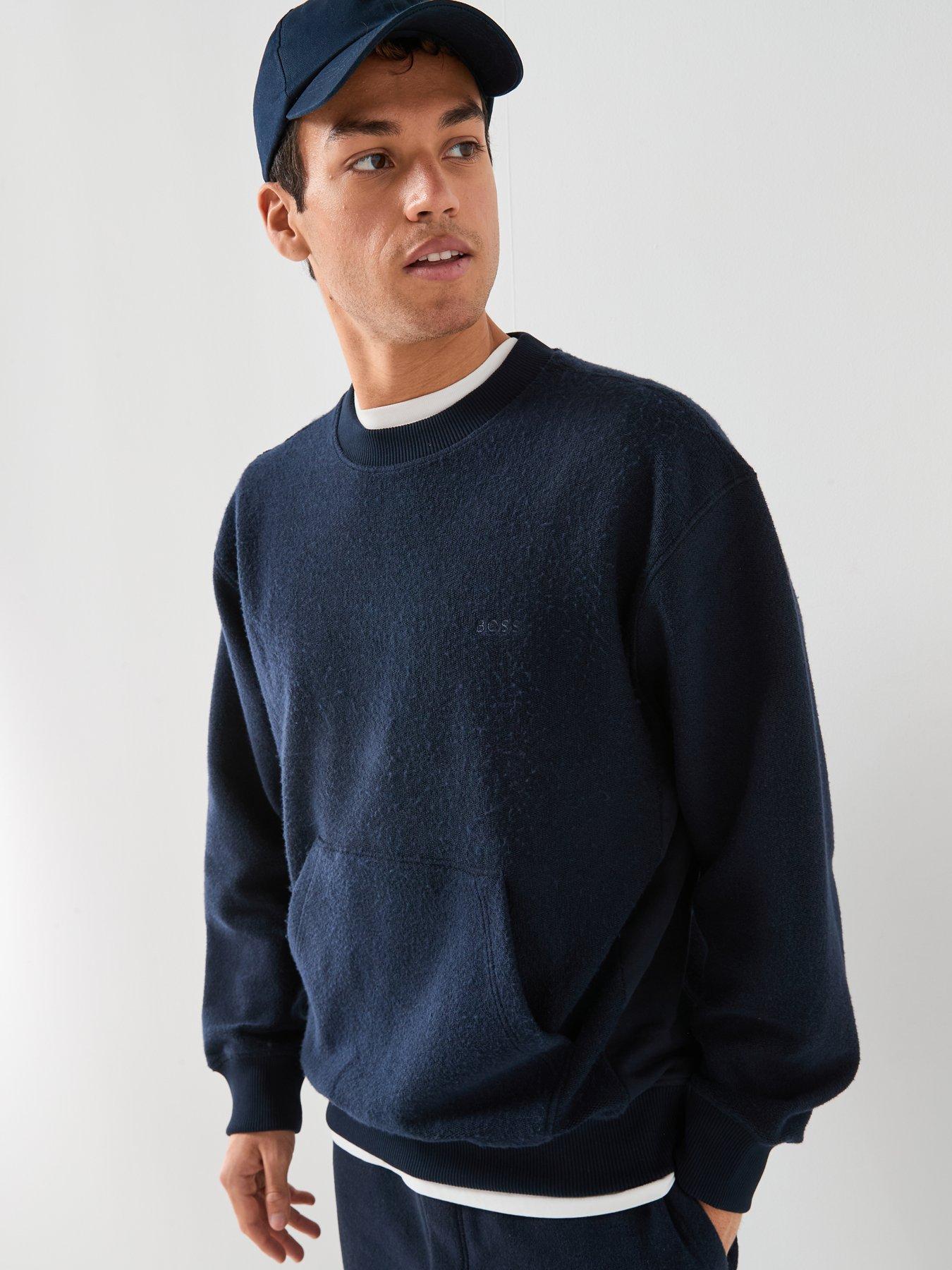 front image of boss-winterbrush-crew-sweatshirt-navy