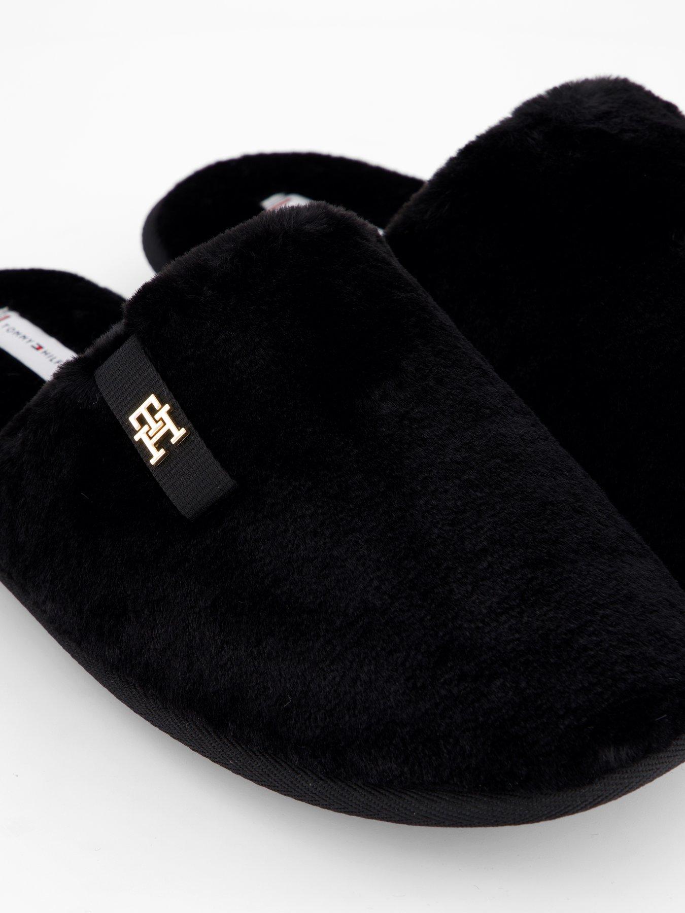  image of tommy-hilfiger-faux-fur-slipper-black