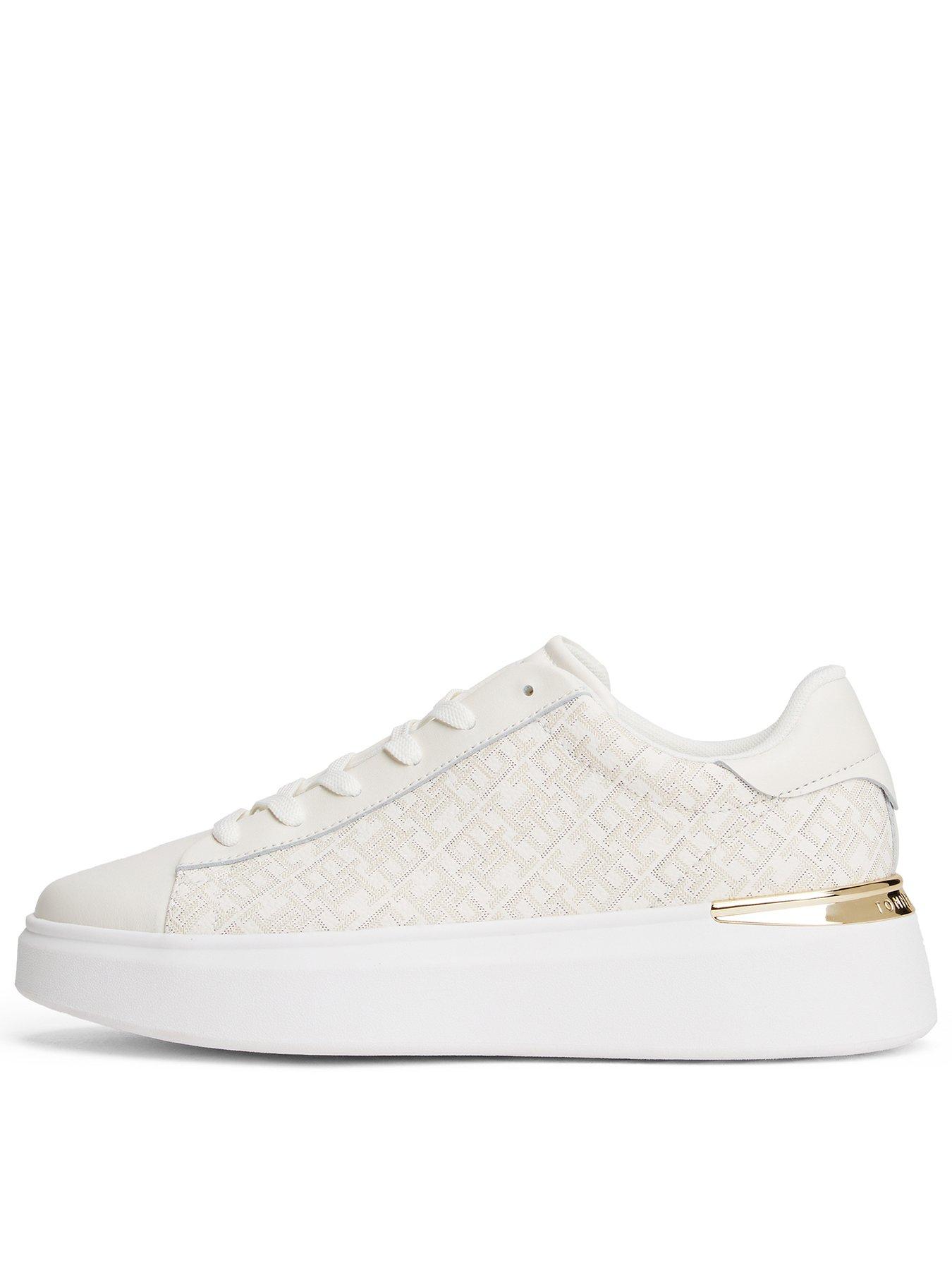 Image 1 of 6 of Tommy Hilfiger Monogram Platform Trainers - White