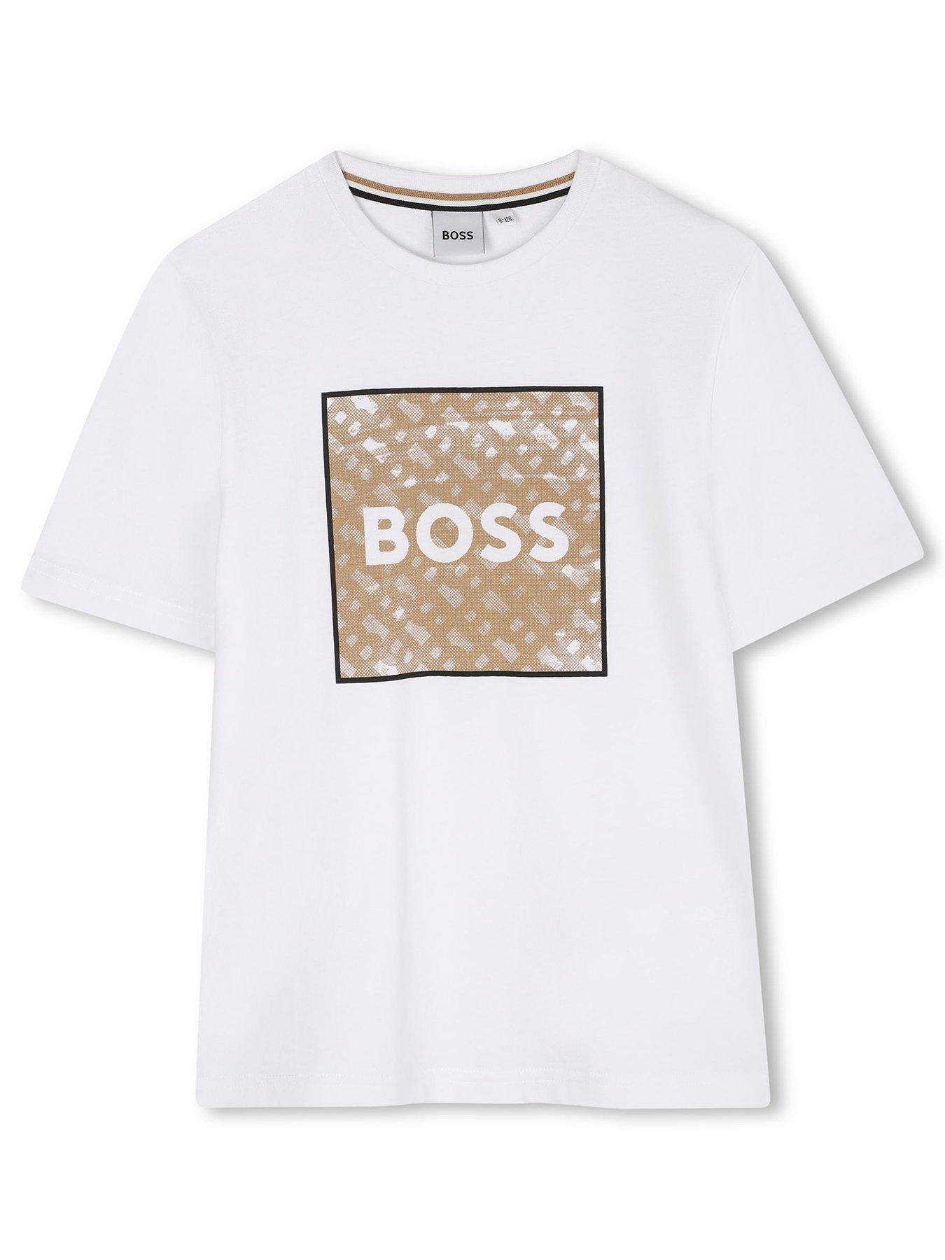 front image of boss-boys-square-logo-short-sleeve-t-shirt-white