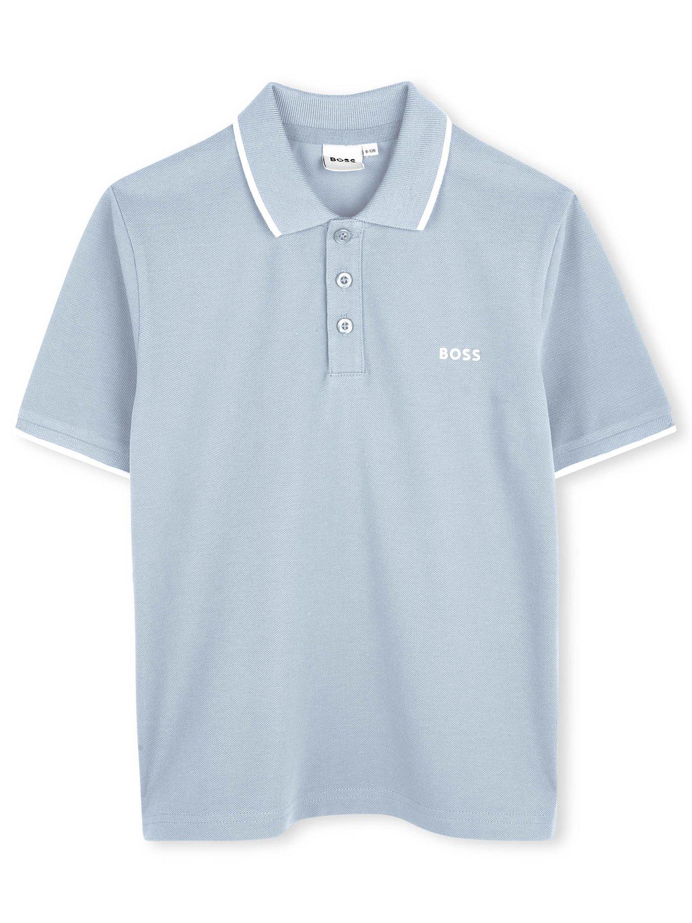 front image of boss-boys-short-sleeve-logo-polo-shirt-light-blue
