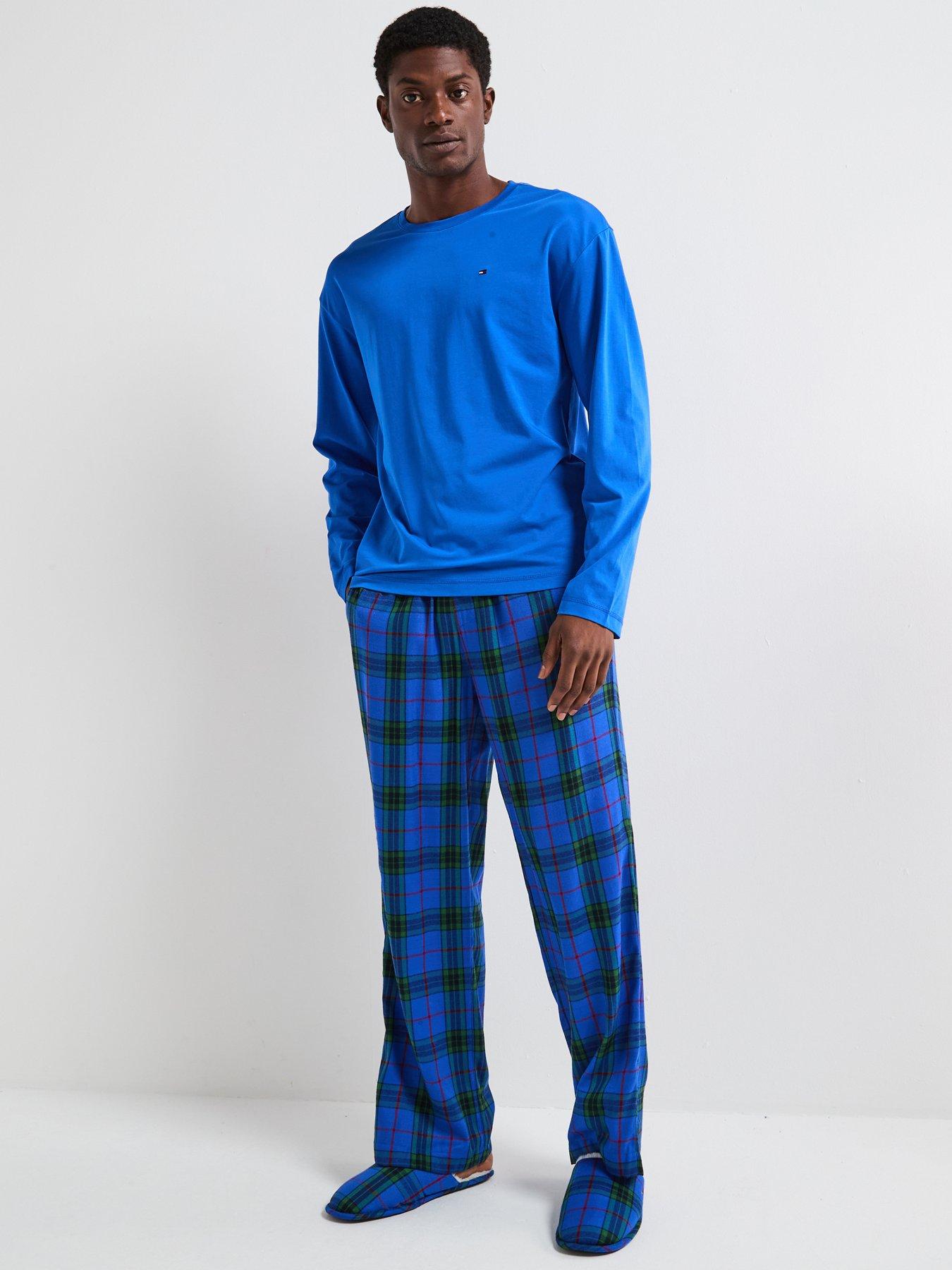 Image 1 of 4 of Tommy Hilfiger Loungewear Flannel Slipper &amp; Pyjama Set - Blue