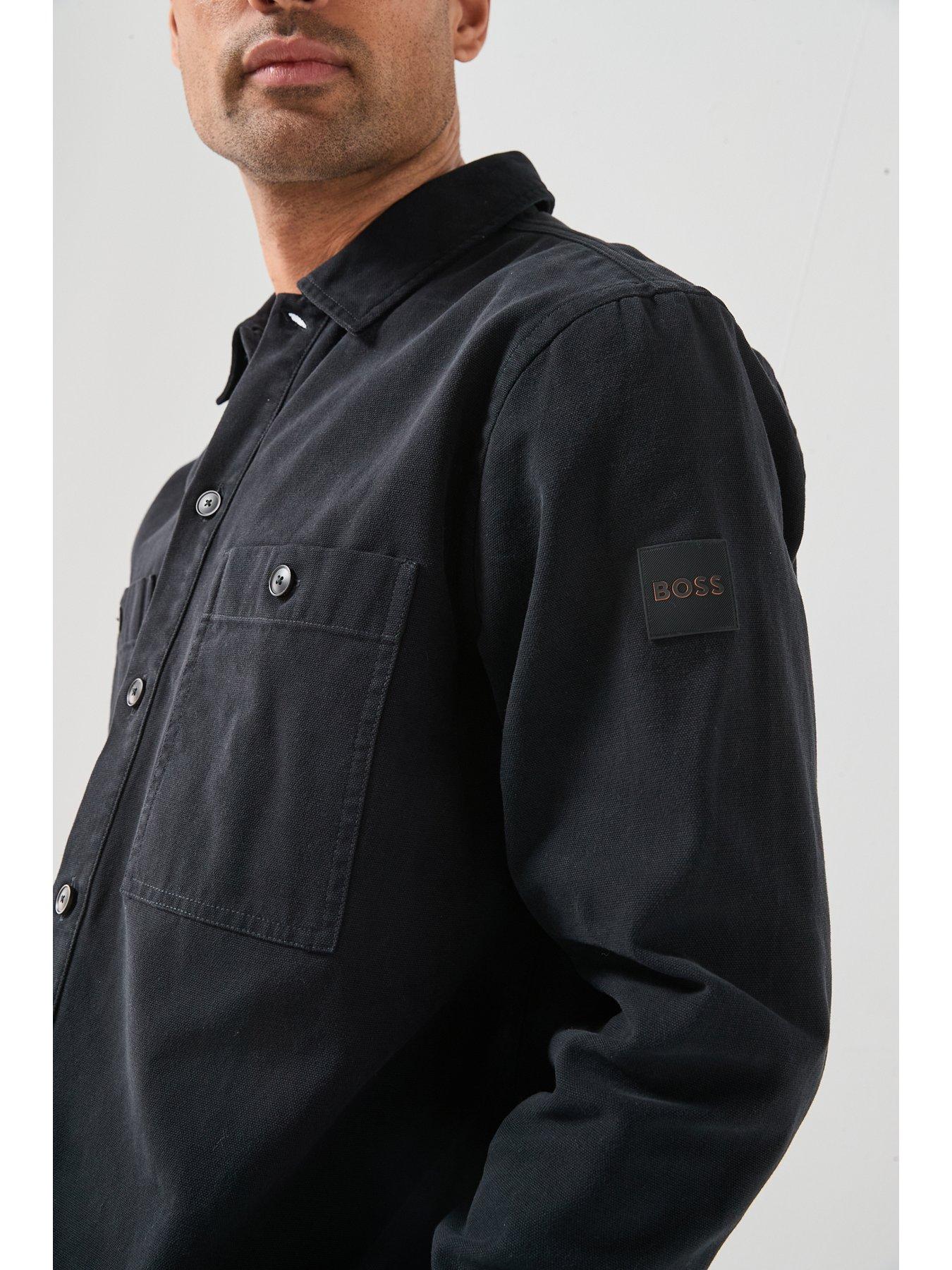 Image 4 of 6 of BOSS Oversize Fit Garment Dye Overshirt - Black