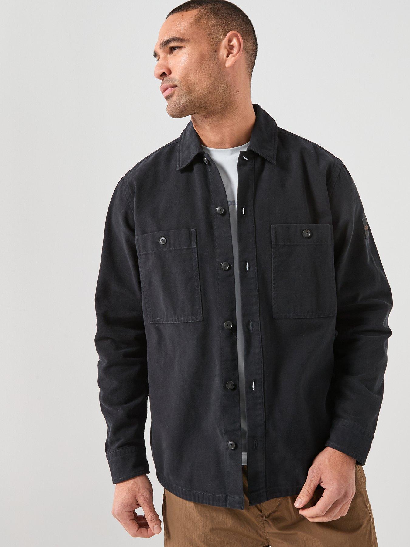 Image 6 of 6 of BOSS Oversize Fit Garment Dye Overshirt - Black