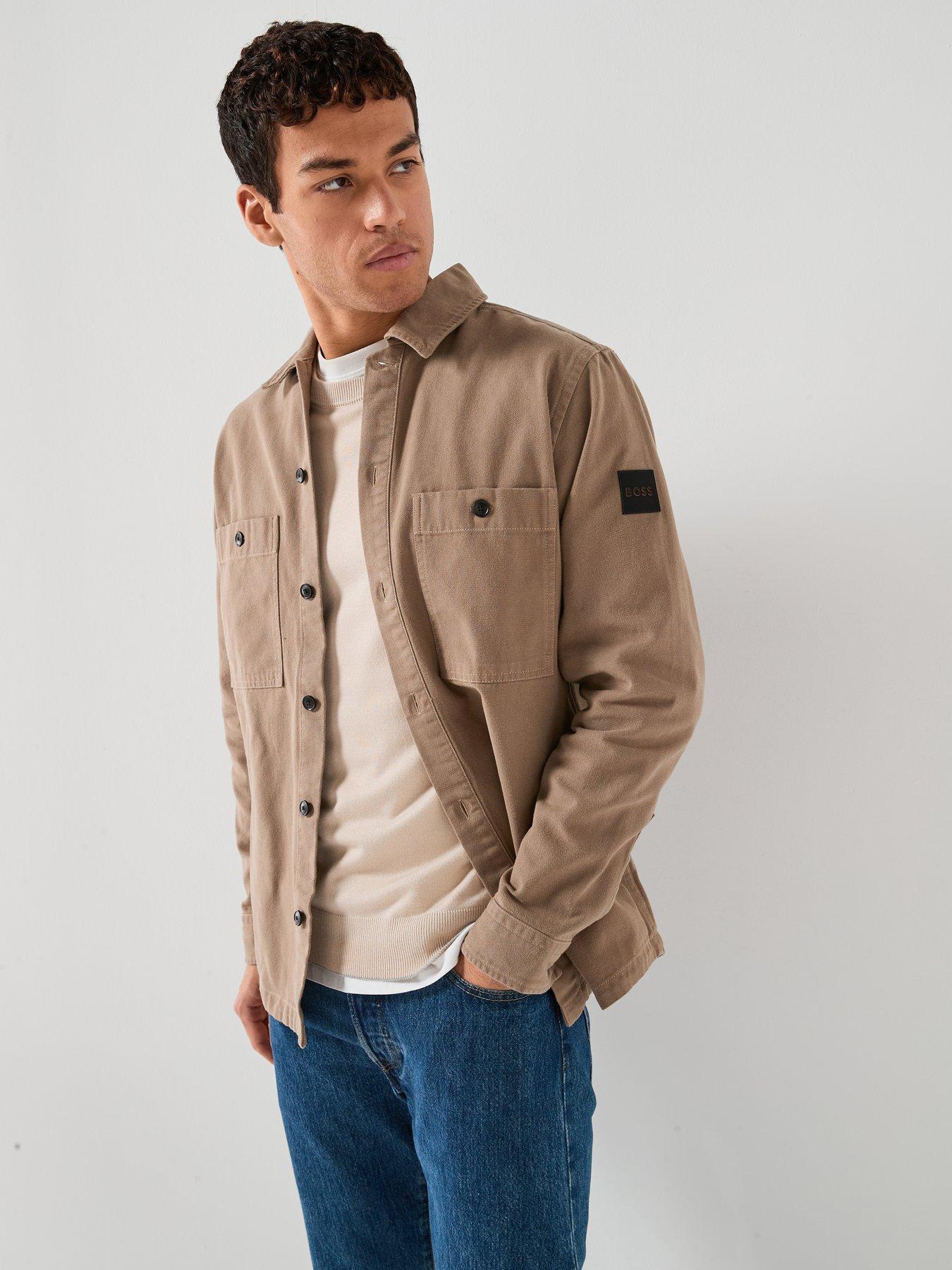 BOSS Oversize Fit Garment Dye Overshirt - Dark Beige