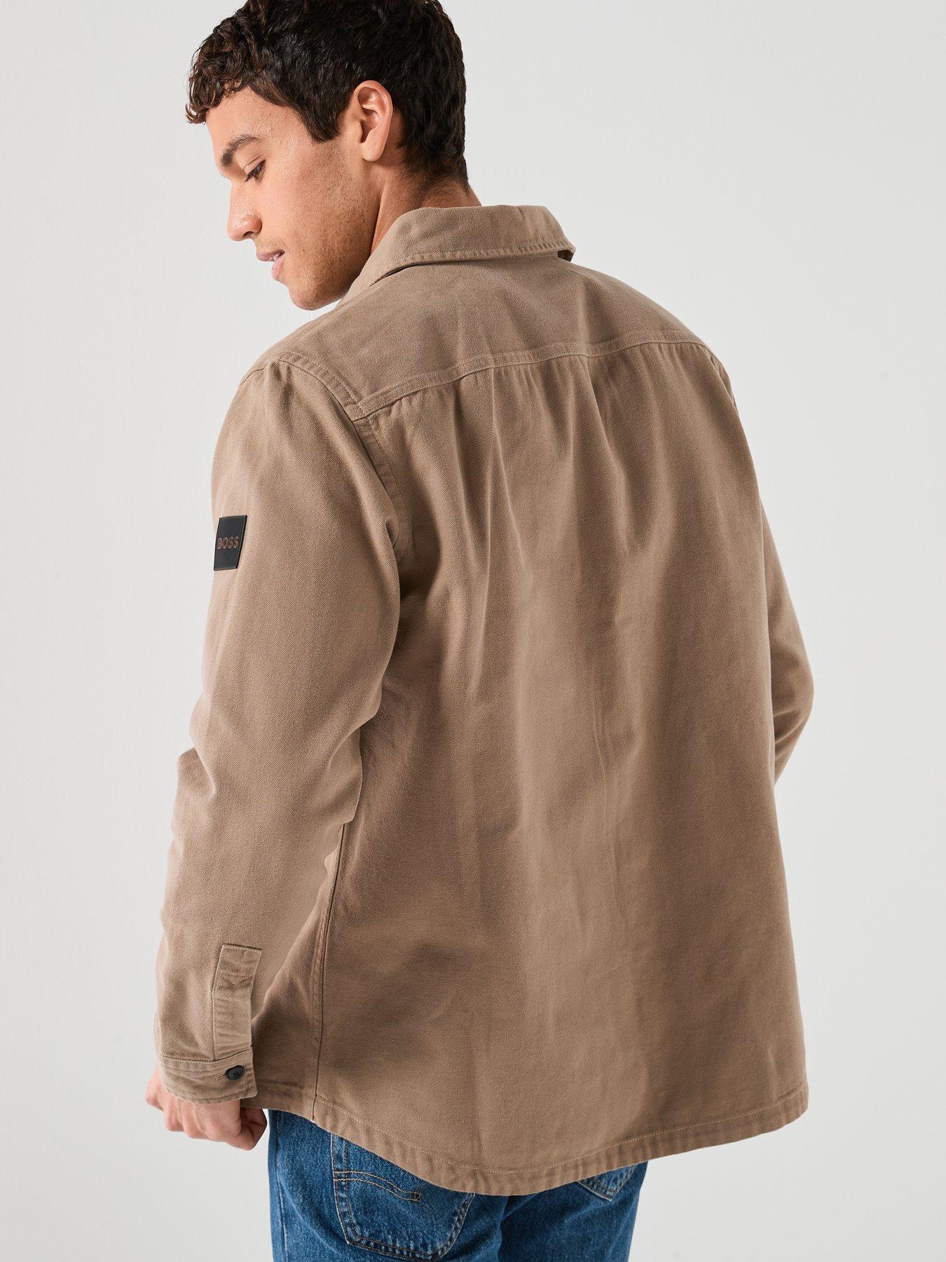 stillFront image of boss-oversize-fit-garment-dye-overshirt-dark-beige