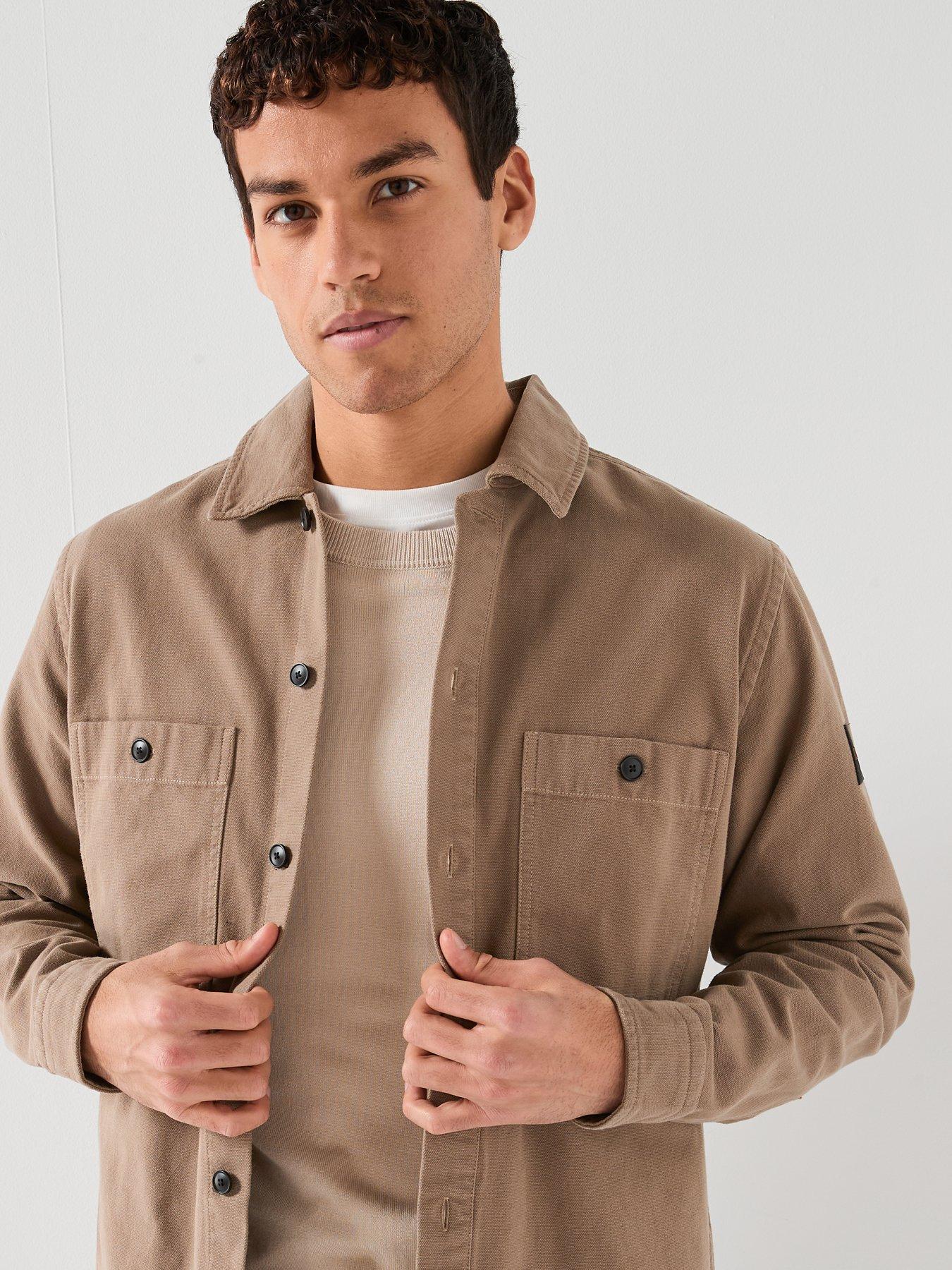  image of boss-oversize-fit-garment-dye-overshirt-dark-beige
